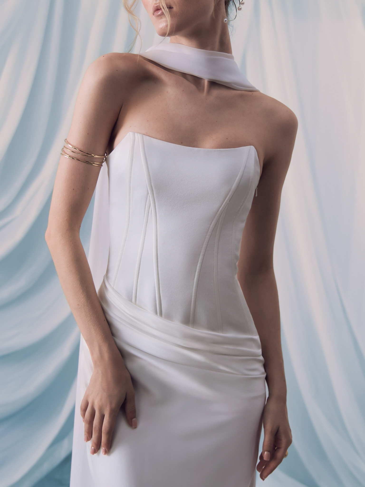 Satin maxi dress with corset bodice