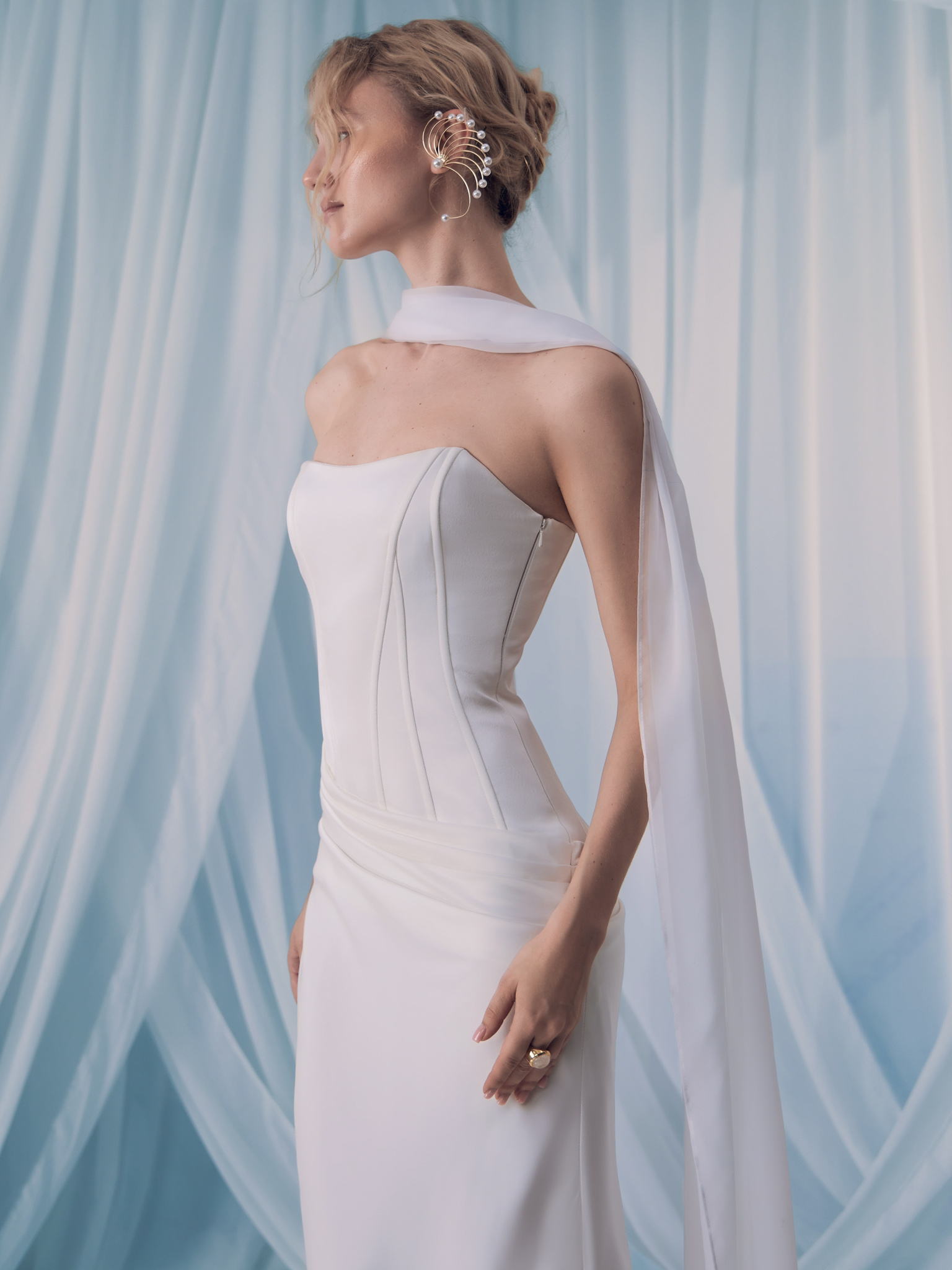 Satin maxi dress with corset bodice