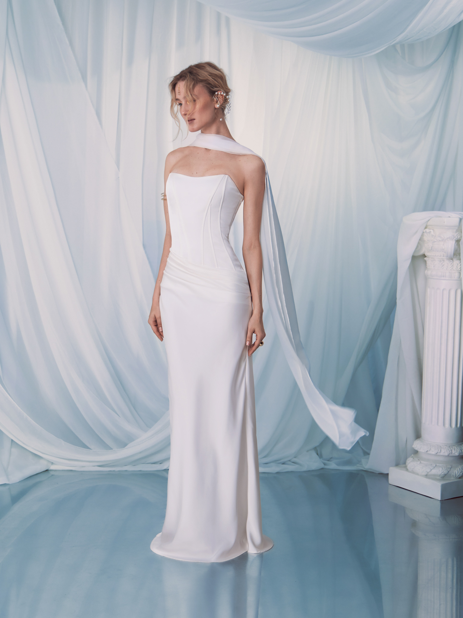 Satin maxi dress with corset bodice