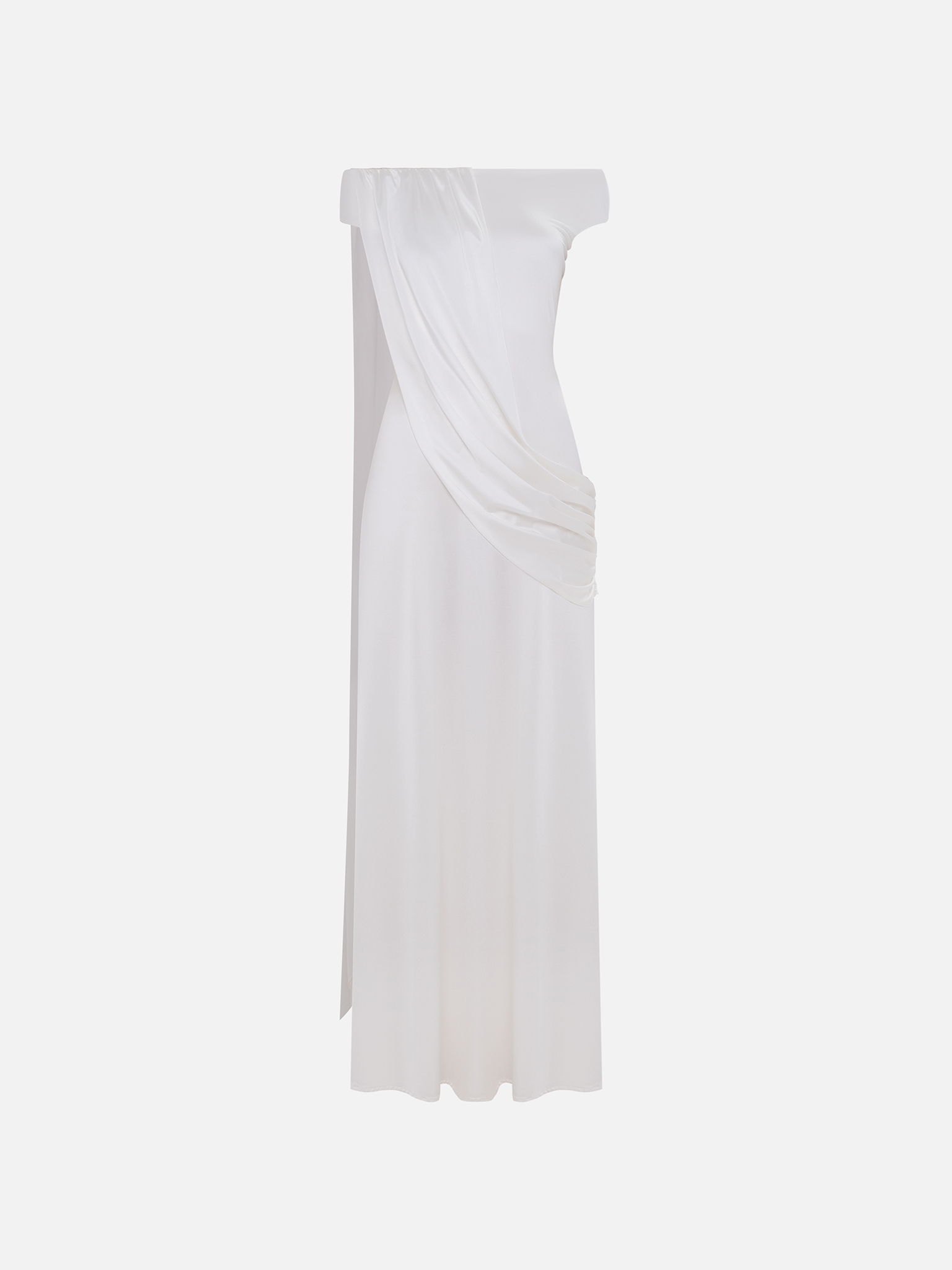 Maxi dress with open shoulders and draping