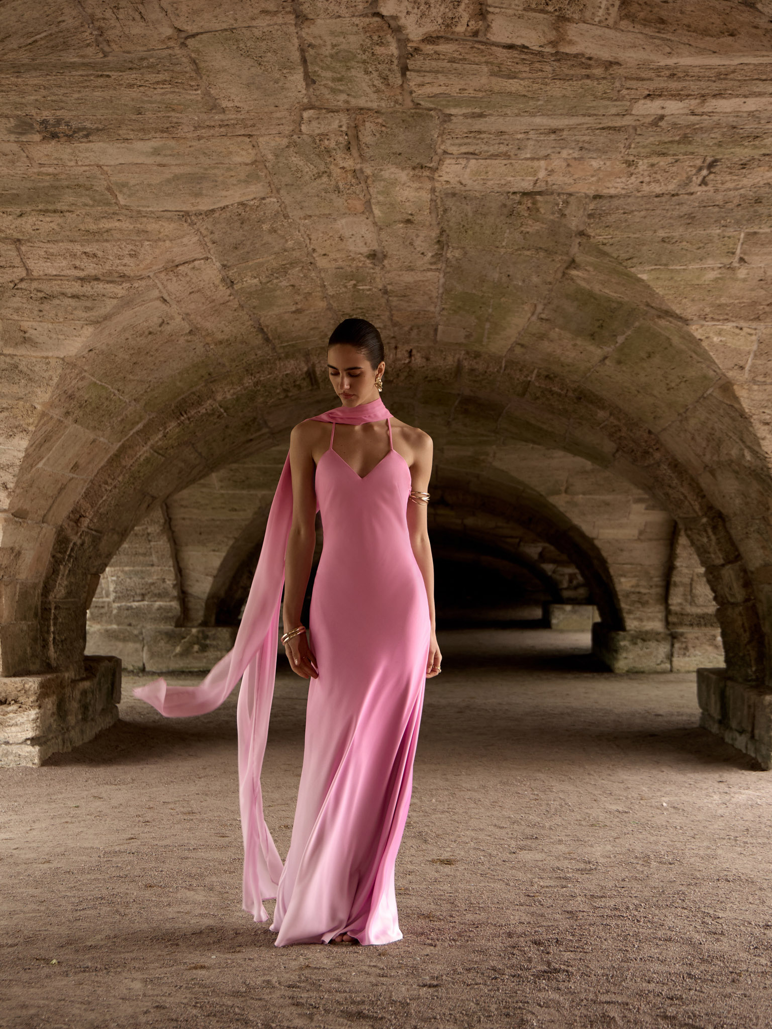 Gradient satin maxi dress