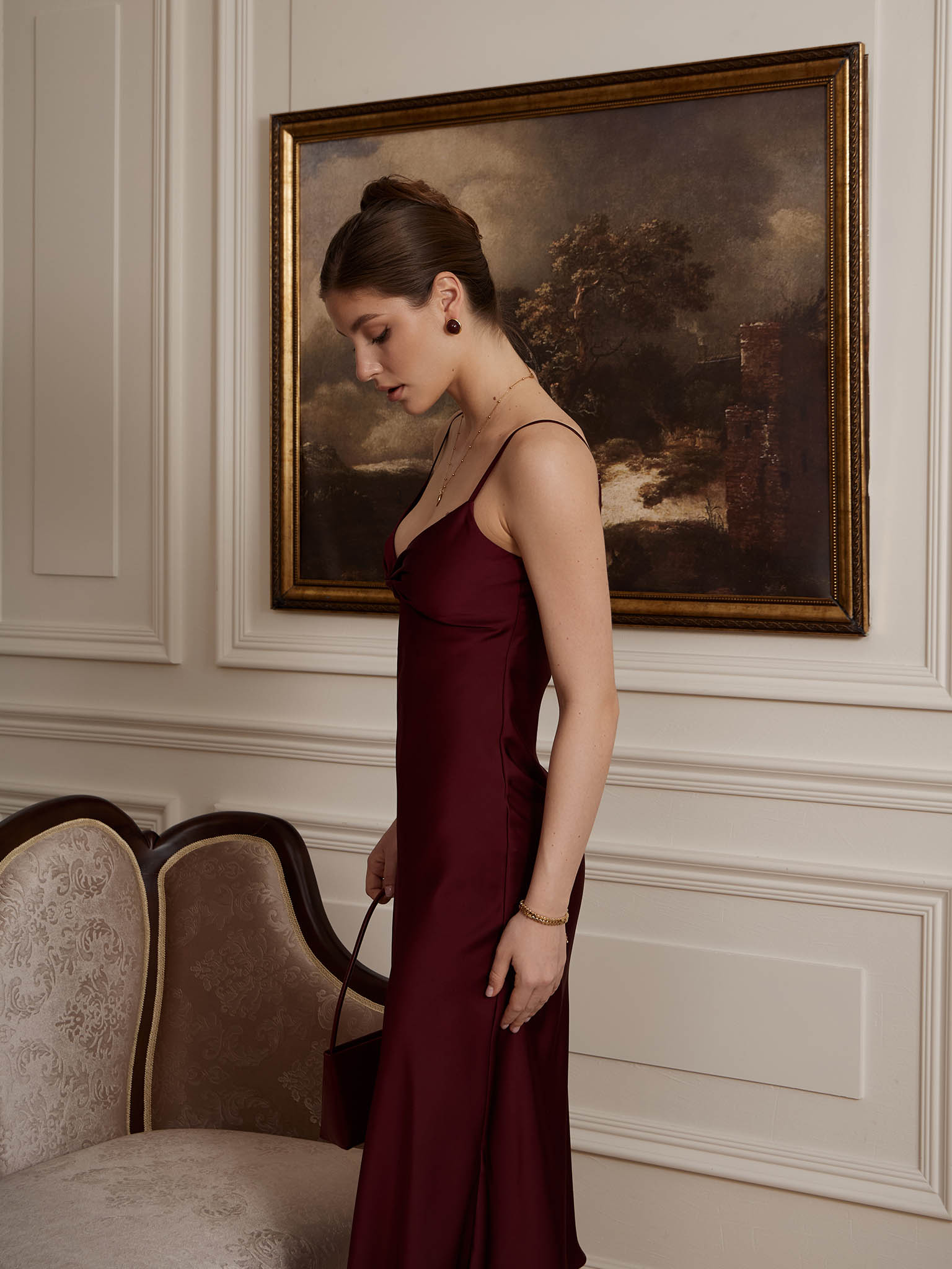 Платье-комбинация миди со сборкой на лифе