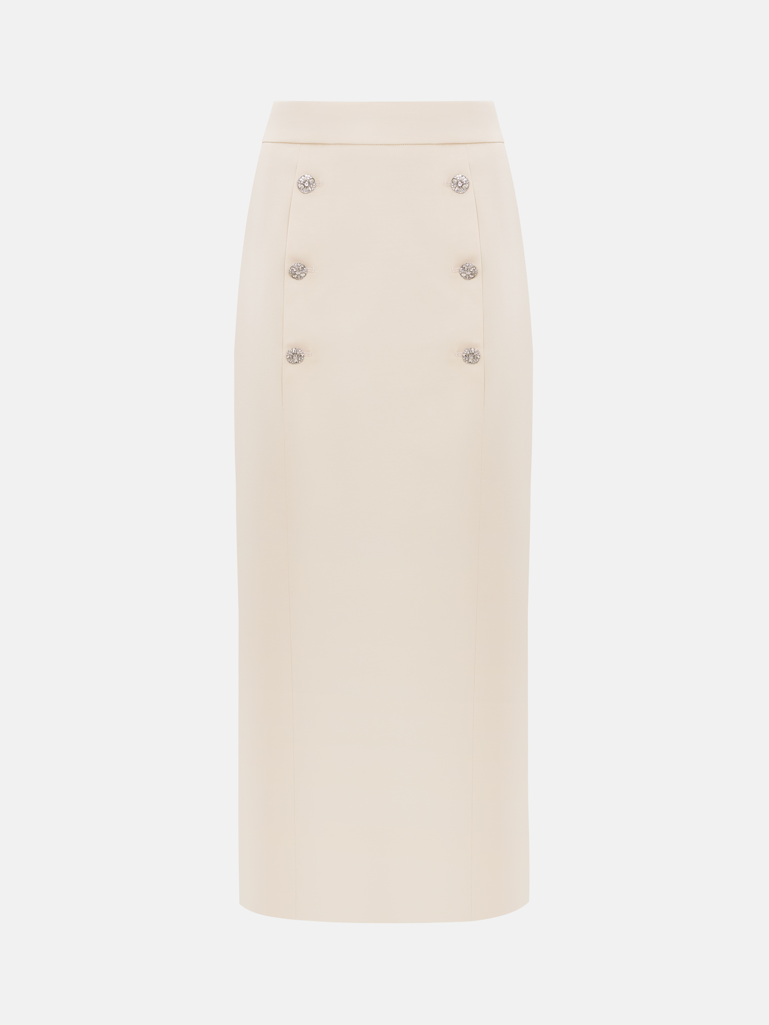 Straight midi skirt with rhinestone buttons