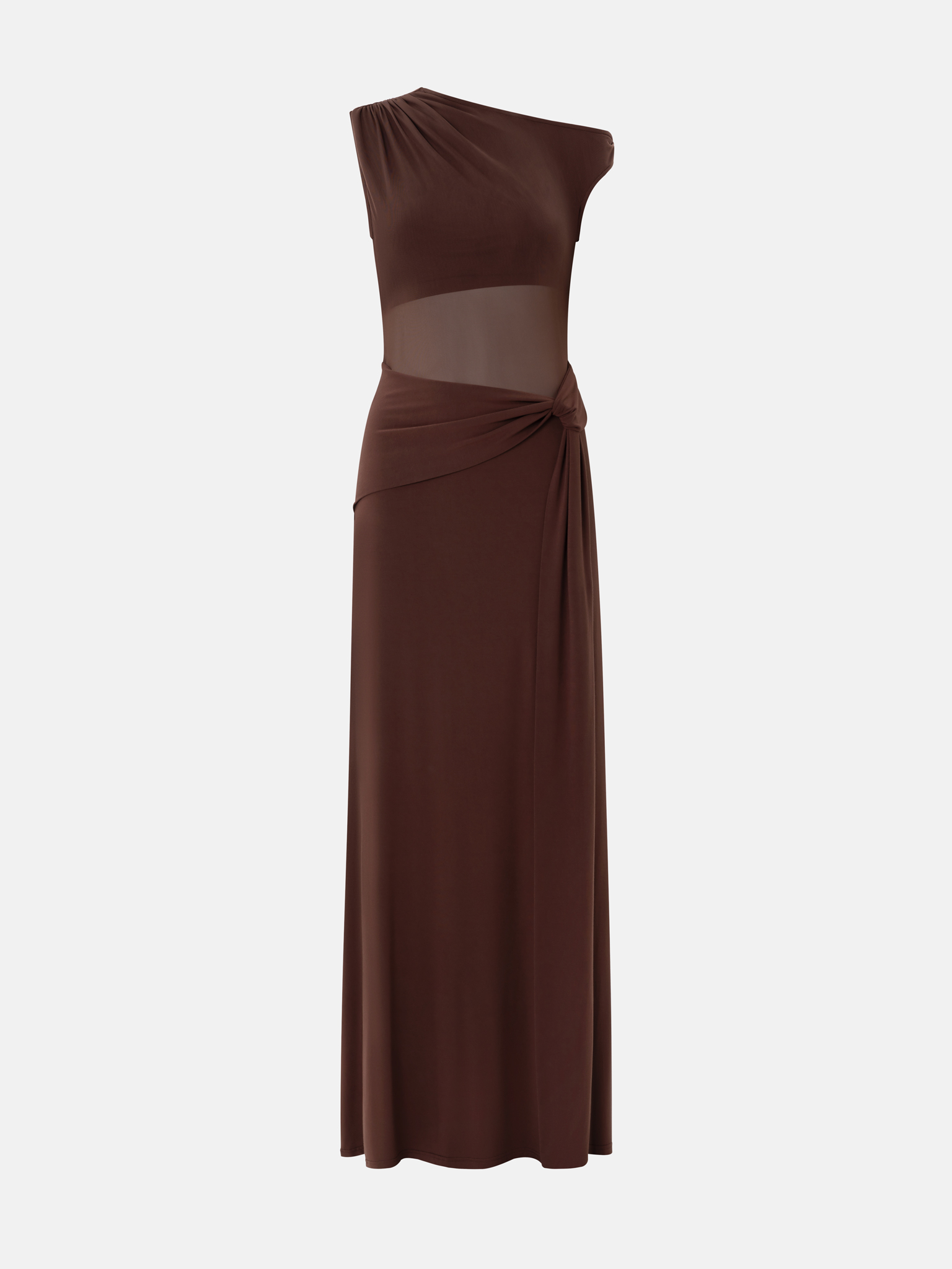 Jersey maxi dress with asymmetrical bodice and draped hips