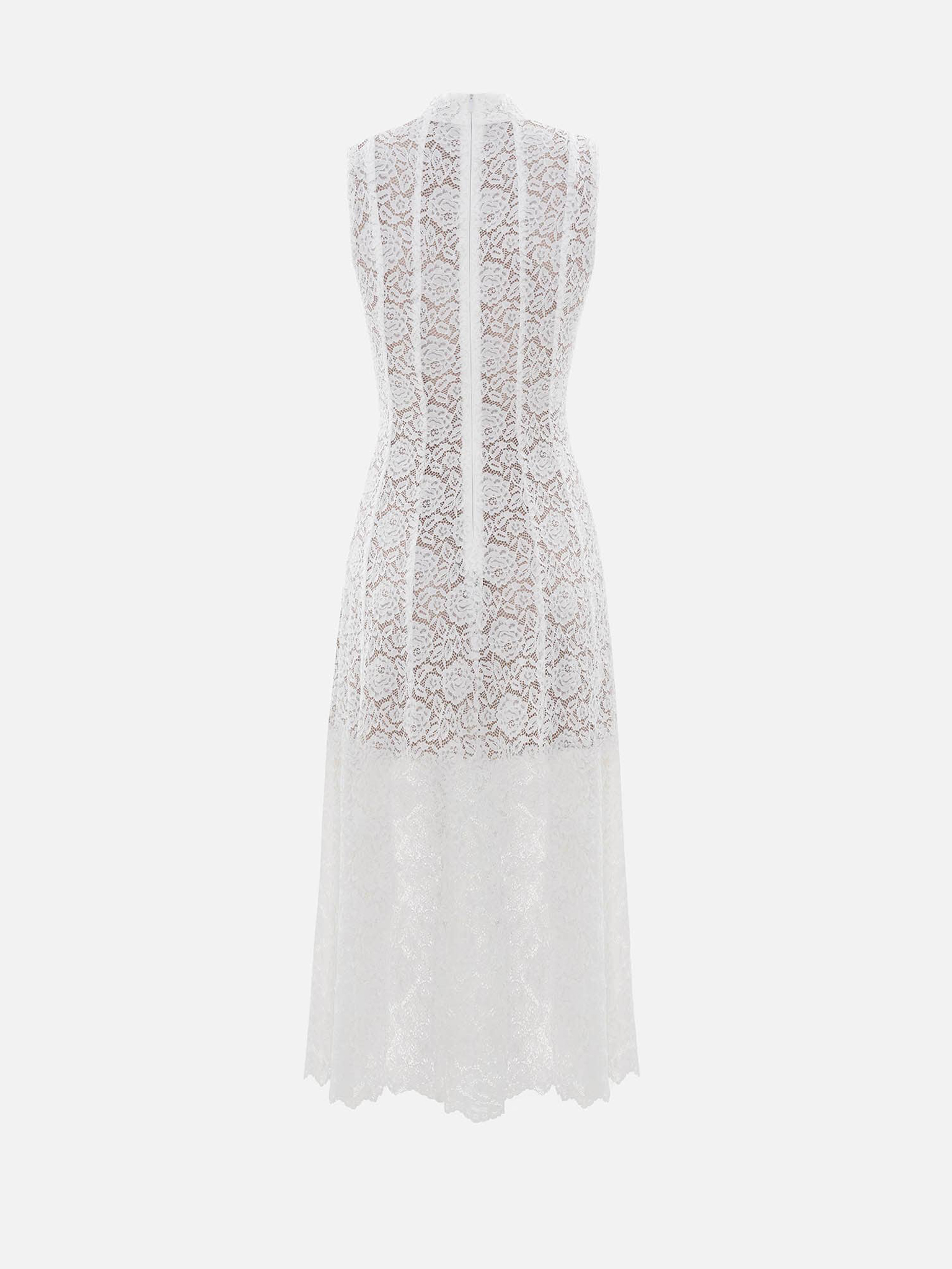 Платье миди из гипюра с высоким воротником