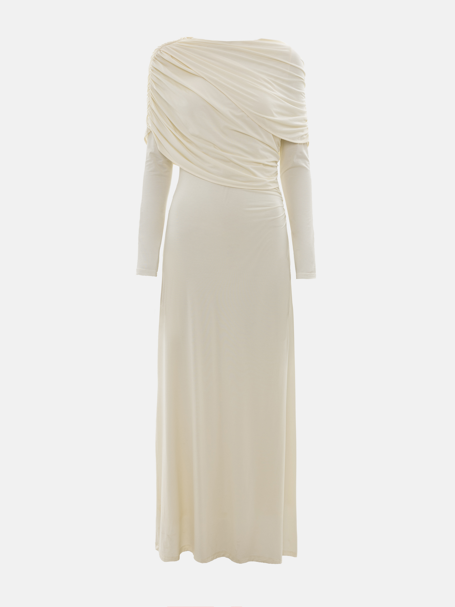 Knitted maxi dress with pleats and draped bodice