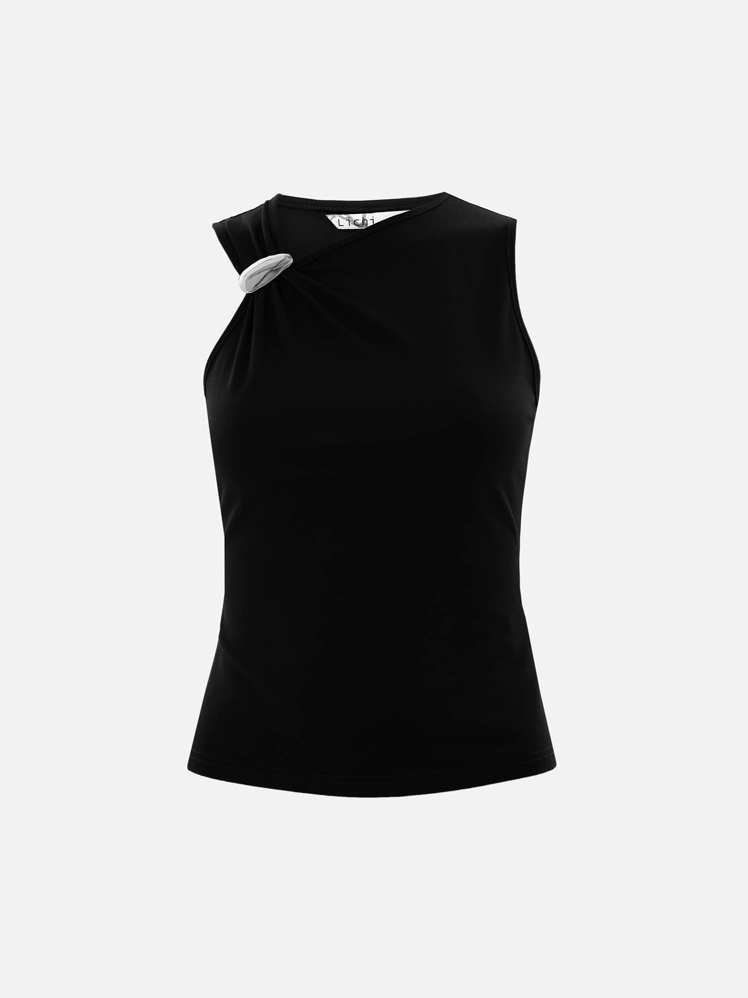 Top with asymmetrical straps and metal decorations