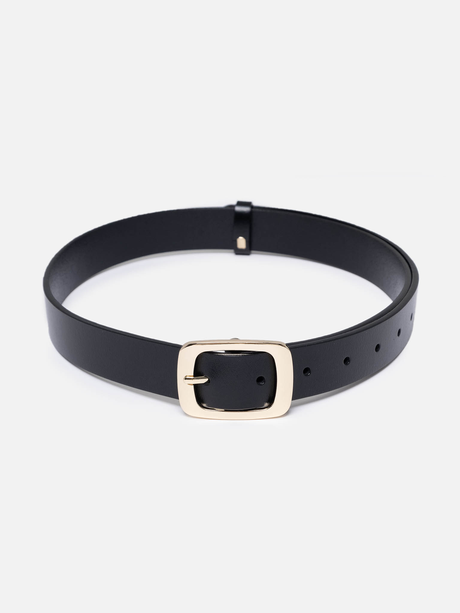 Leather belt with rectangular buckle
