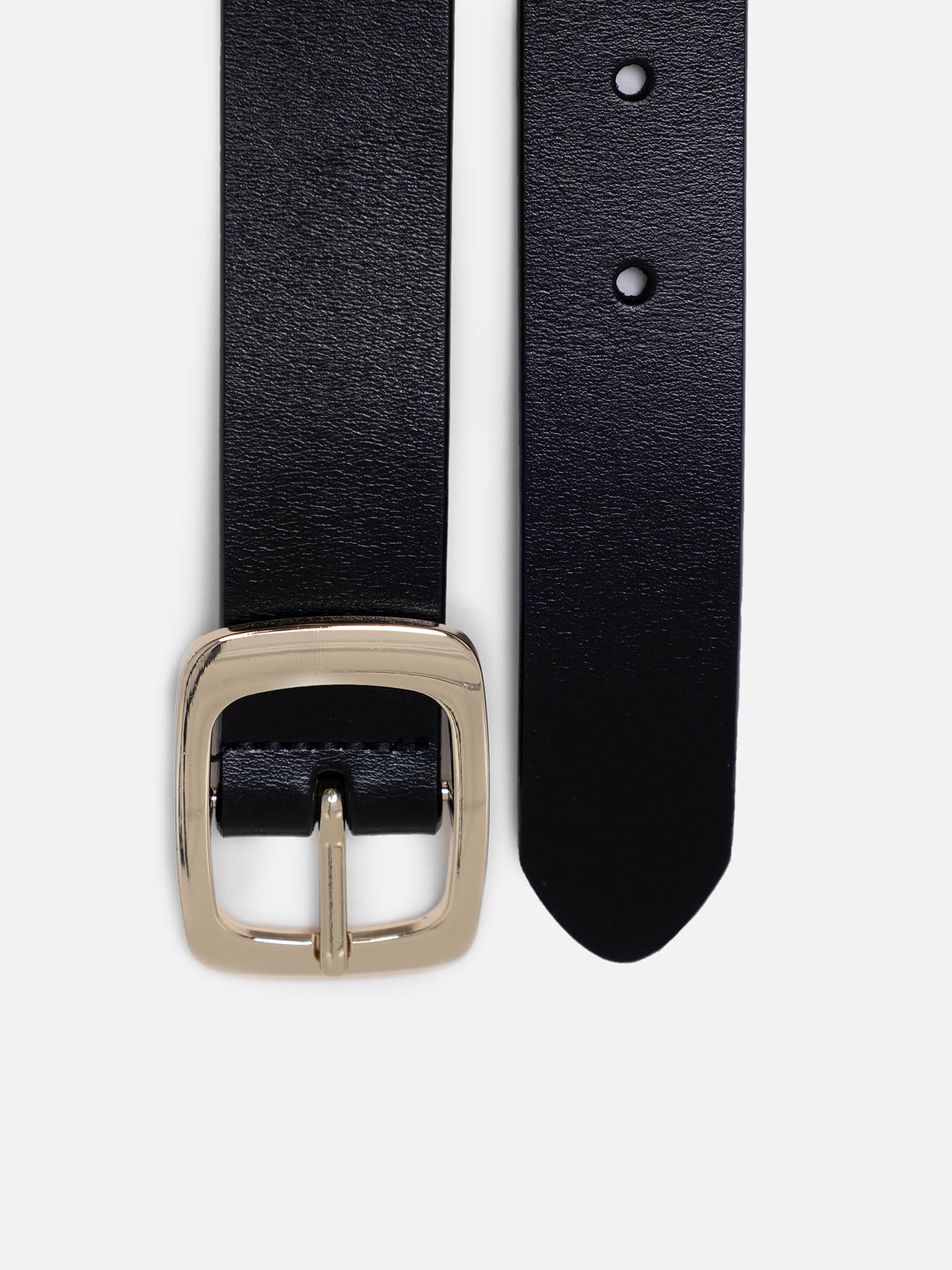 Leather belt with rectangular buckle