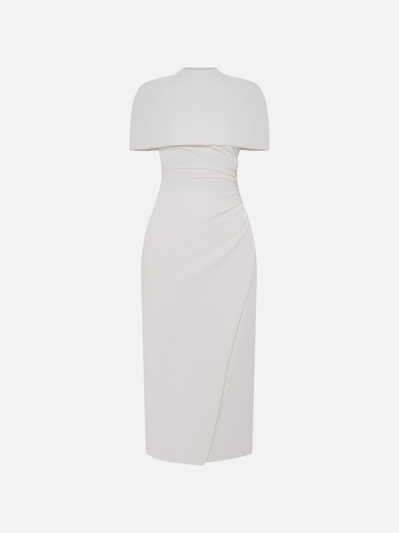 Fitted midi dress with a shoulder cape