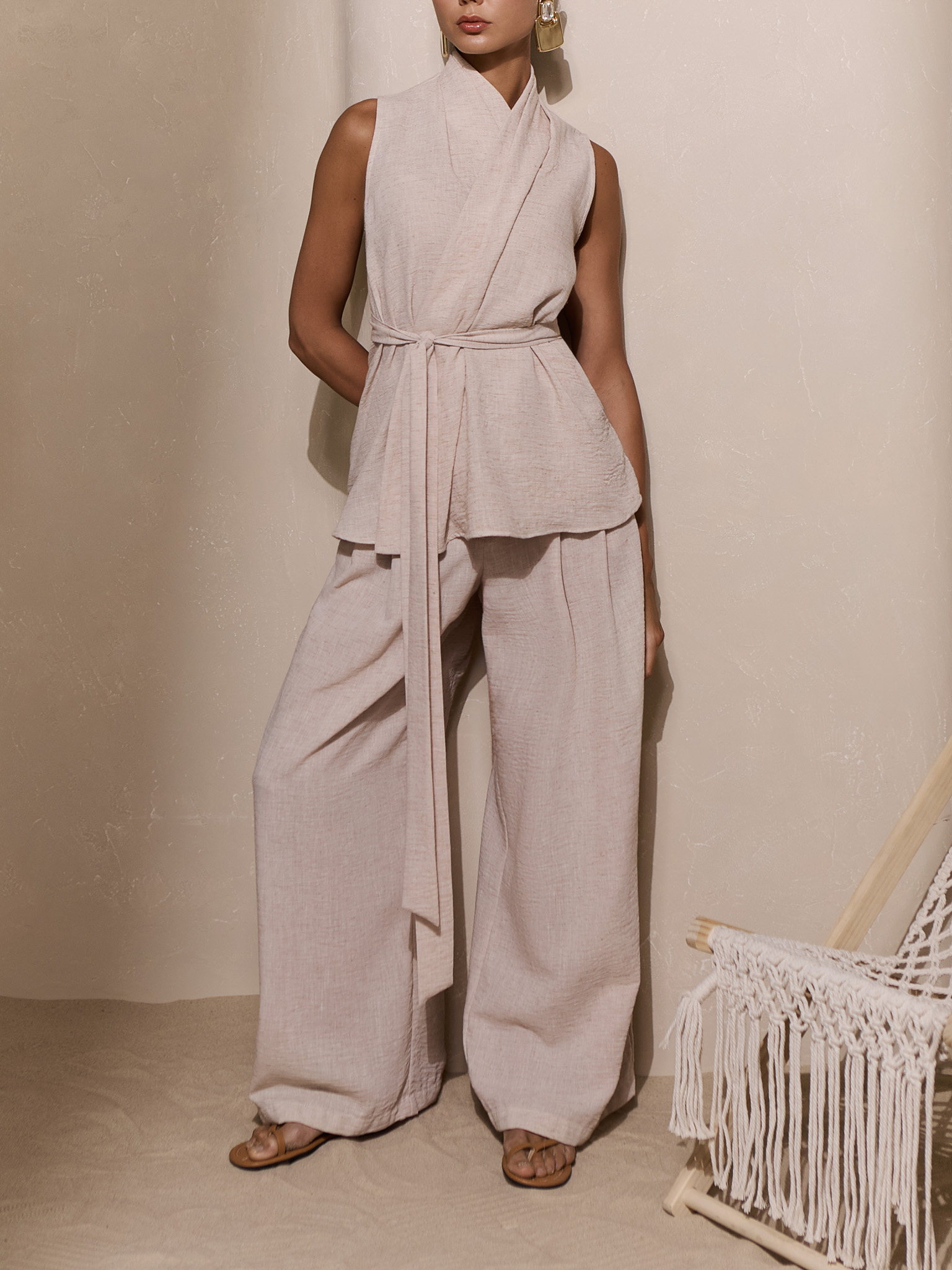 Льняные брюки палаццо