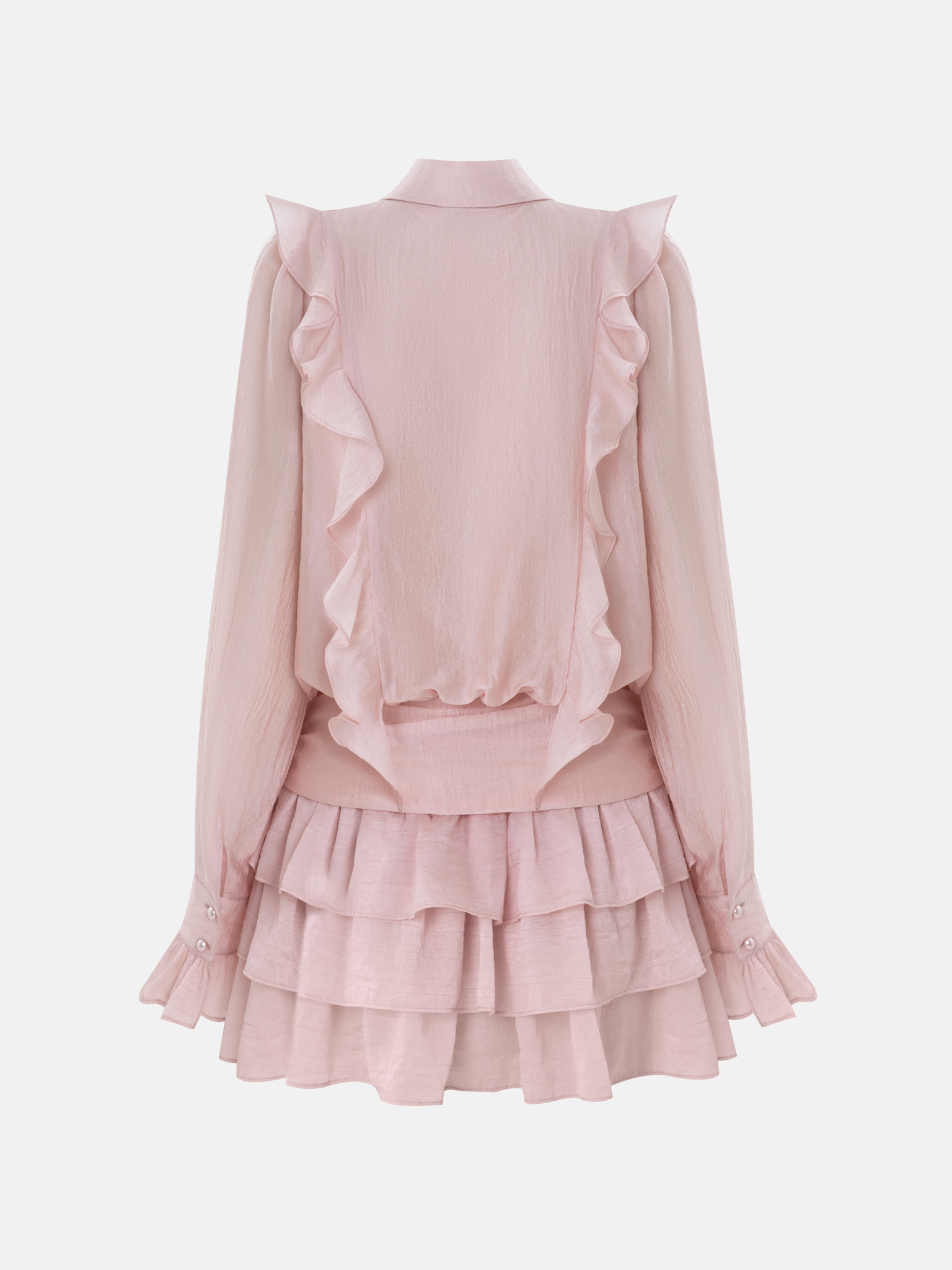 Textured fabric mini dress with ruffles on the bodice