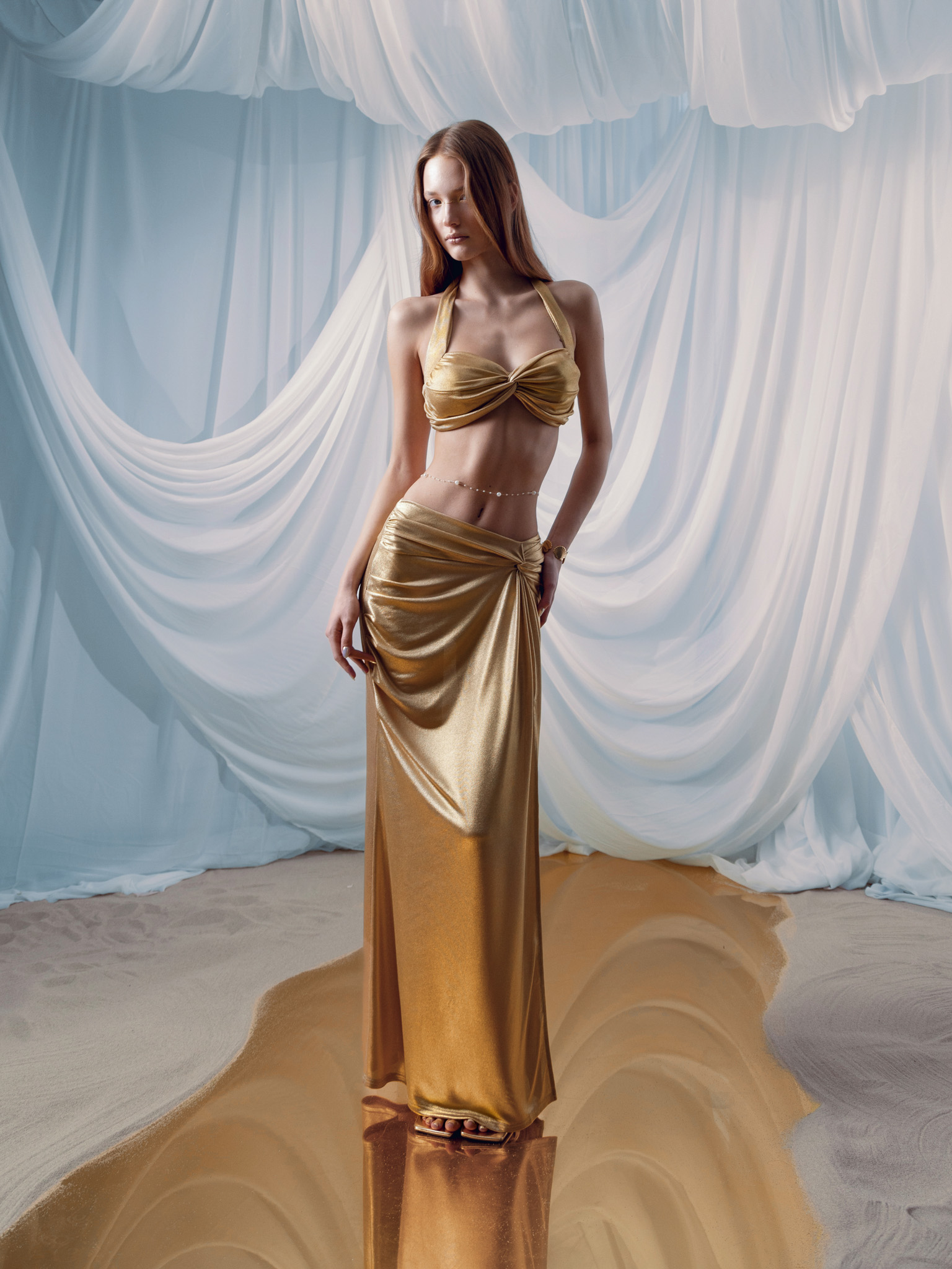 Jersey maxi skirt with metallic finish