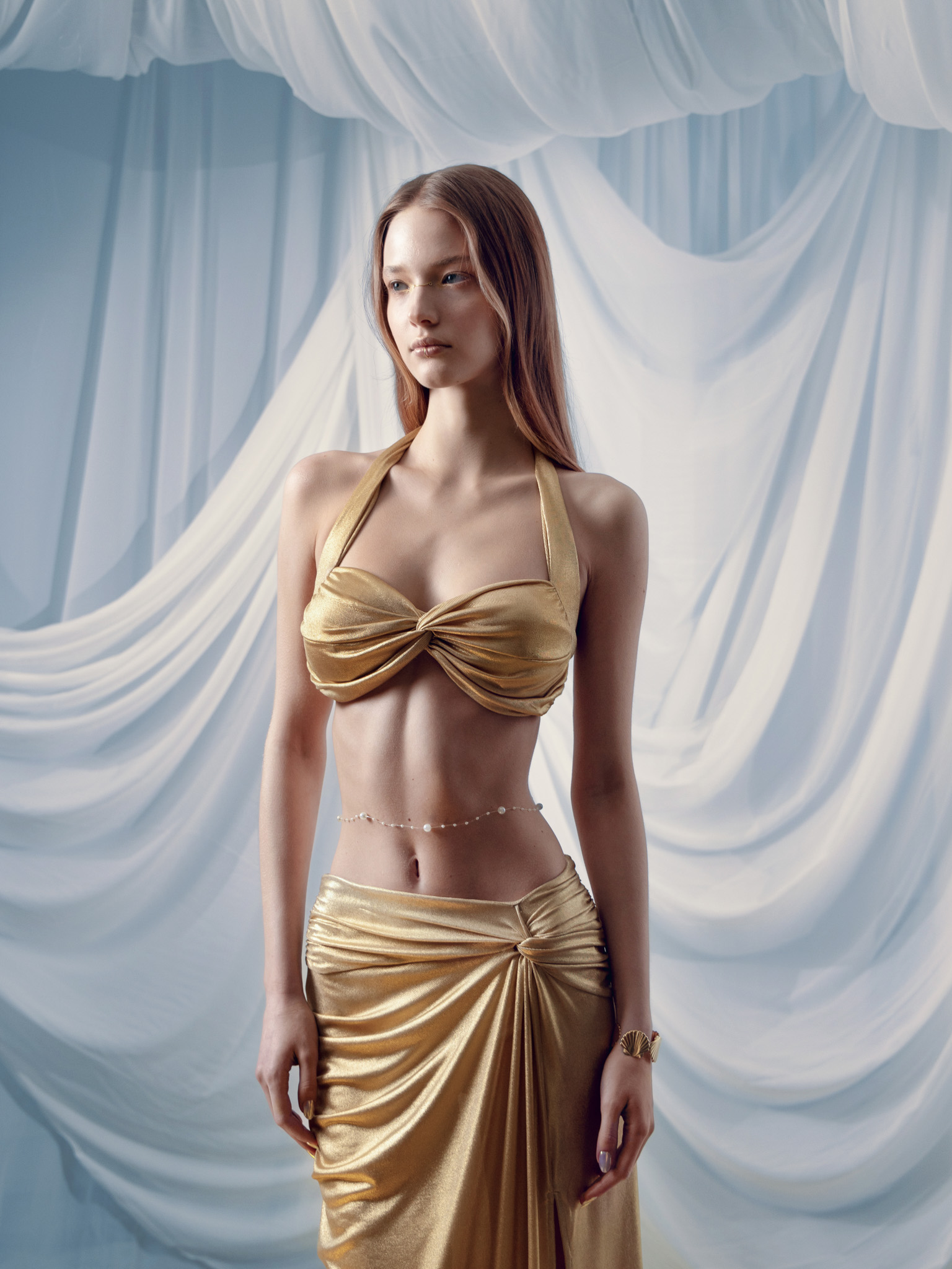 Jersey maxi skirt with metallic finish