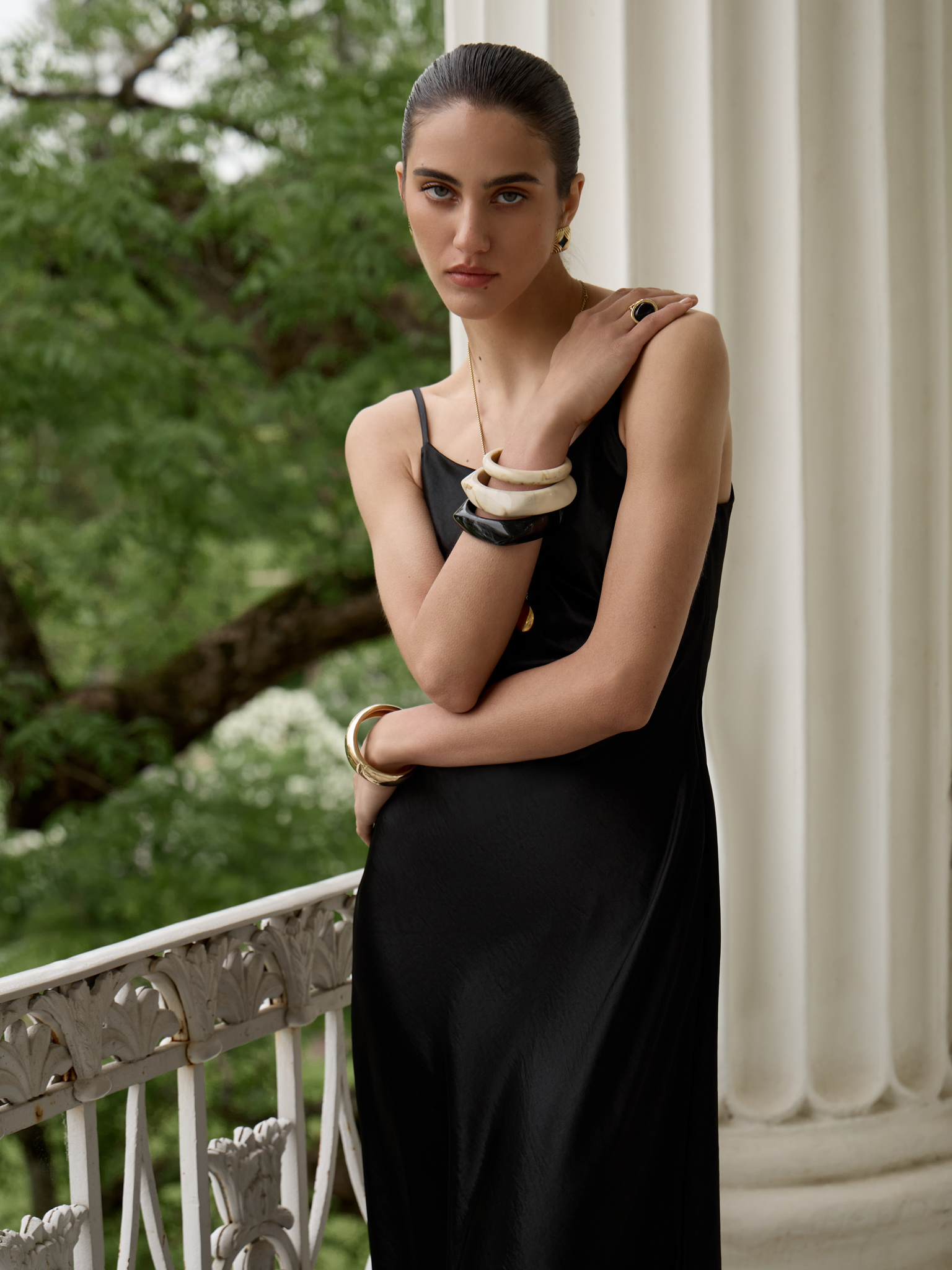 Maxi slip dress in crinkled-effect satin