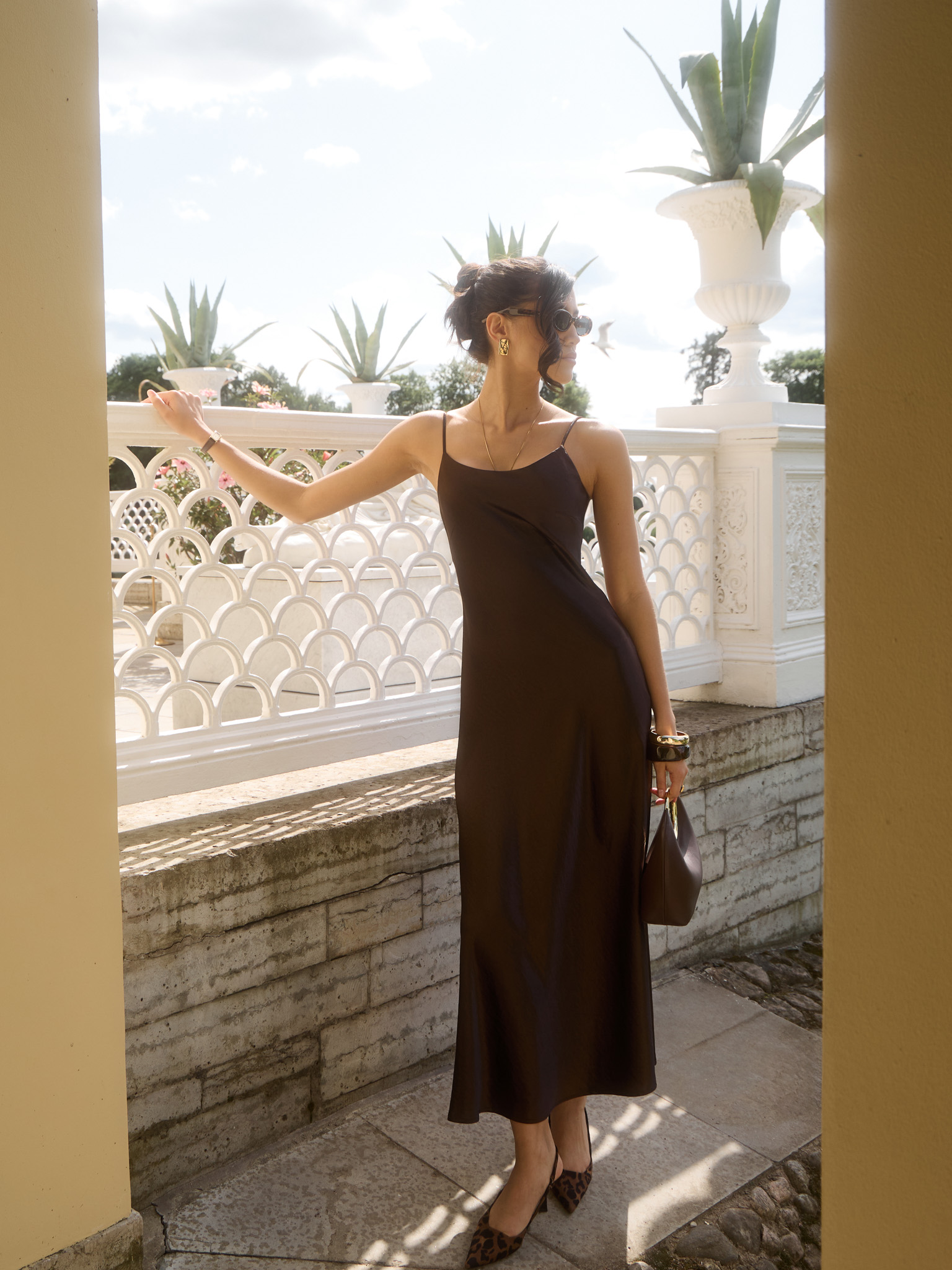 Maxi slip dress in crinkled-effect satin