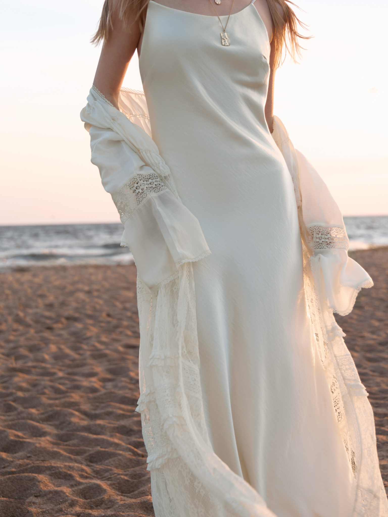 Maxi slip dress in crinkled-effect satin