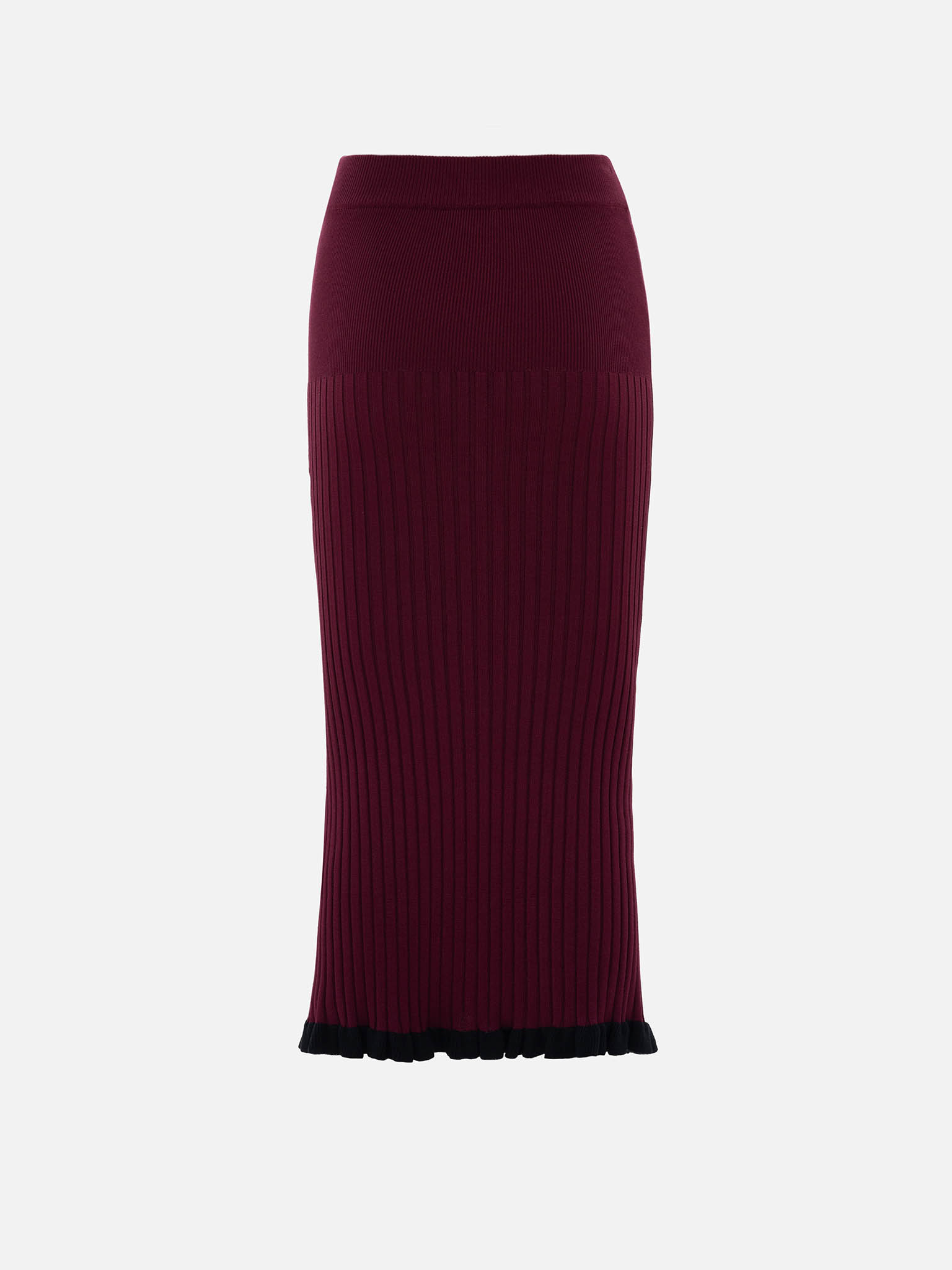 Rib-knit midi skirt with contrasting ruffles