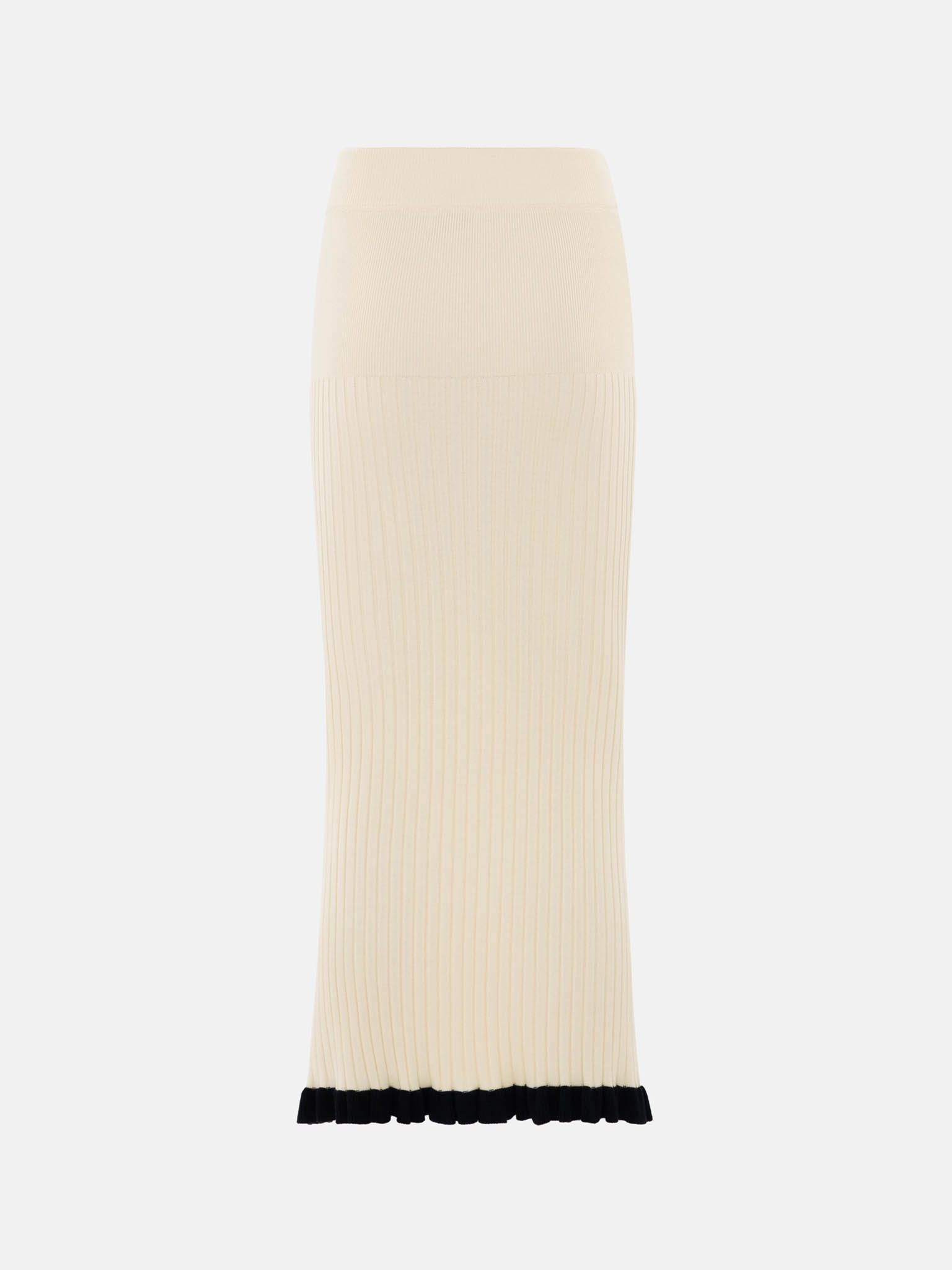 Rib-knit midi skirt with contrasting ruffles