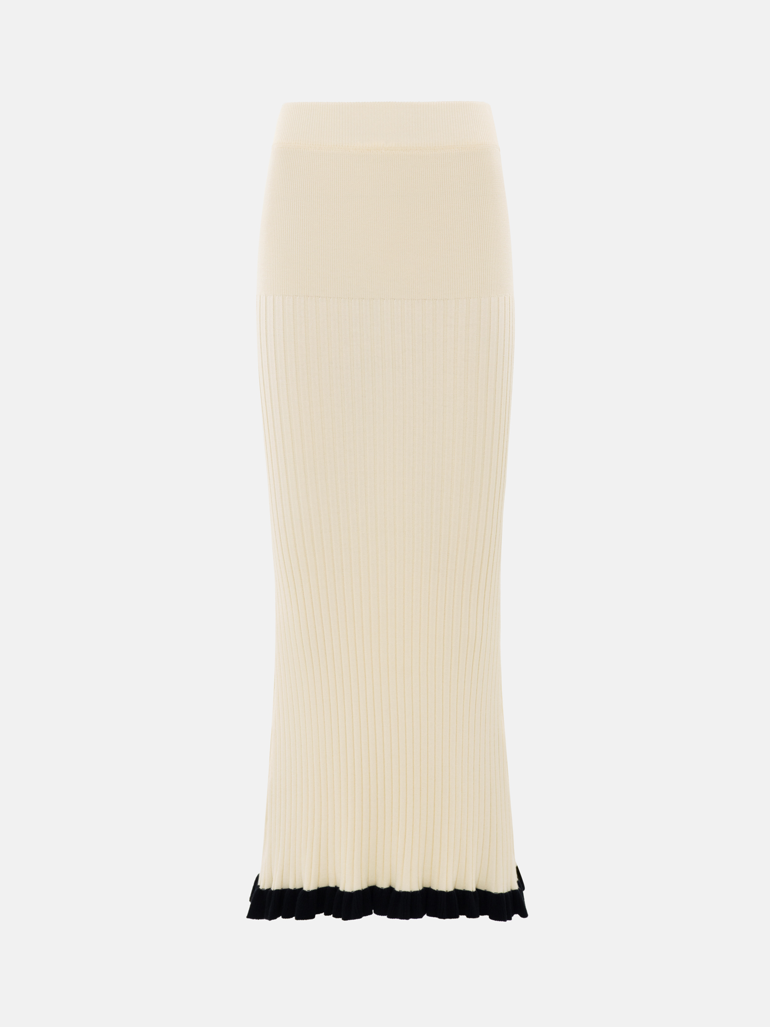 Rib-knit midi skirt with contrasting ruffles