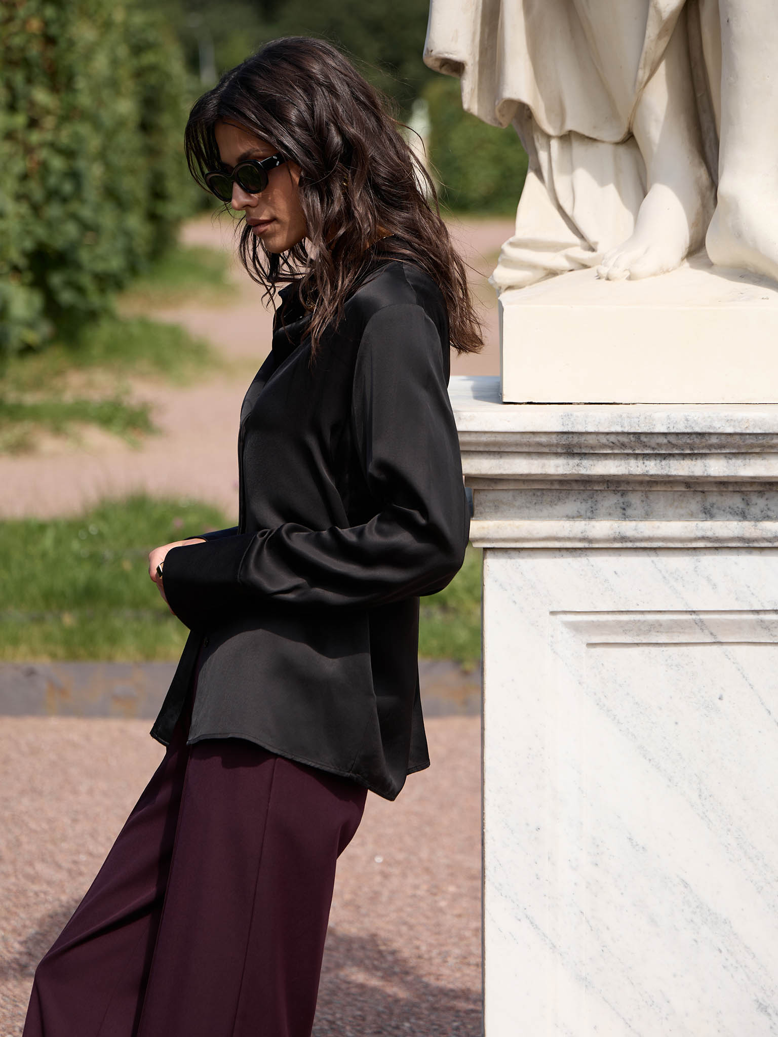 Satin shirt with concealed buttons