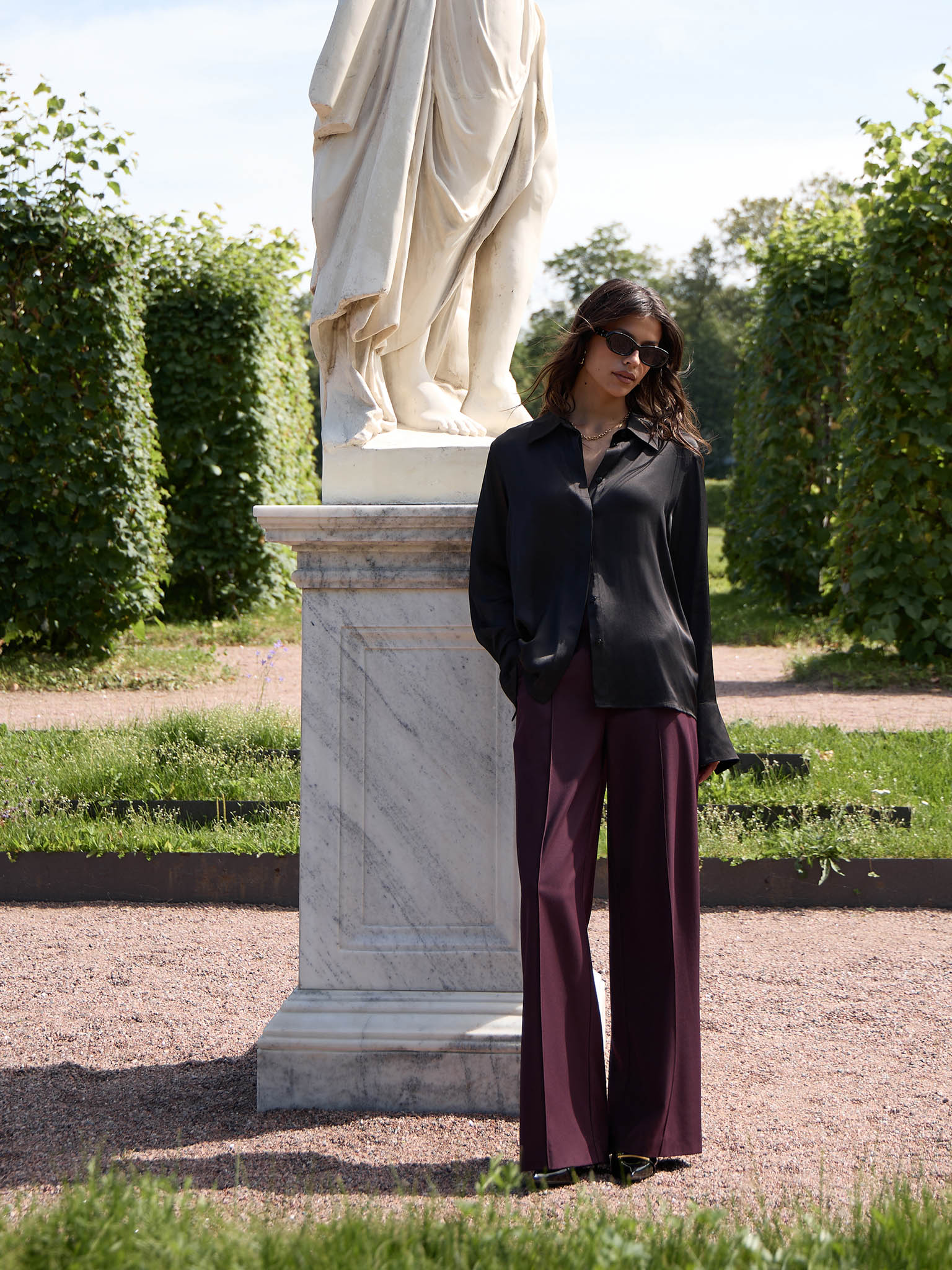 Satin shirt with concealed buttons