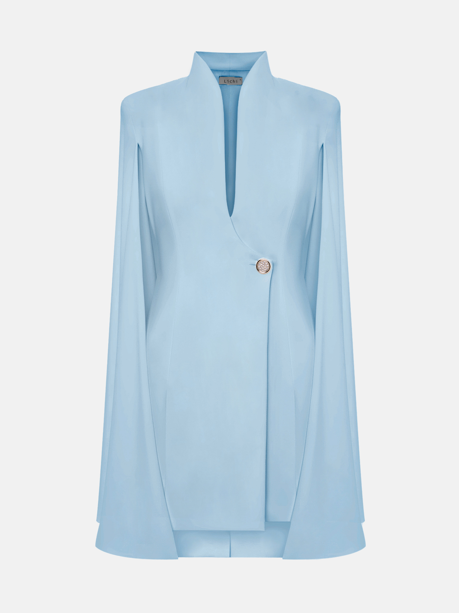 Mini dress in suiting fabric with cape on the shoulders