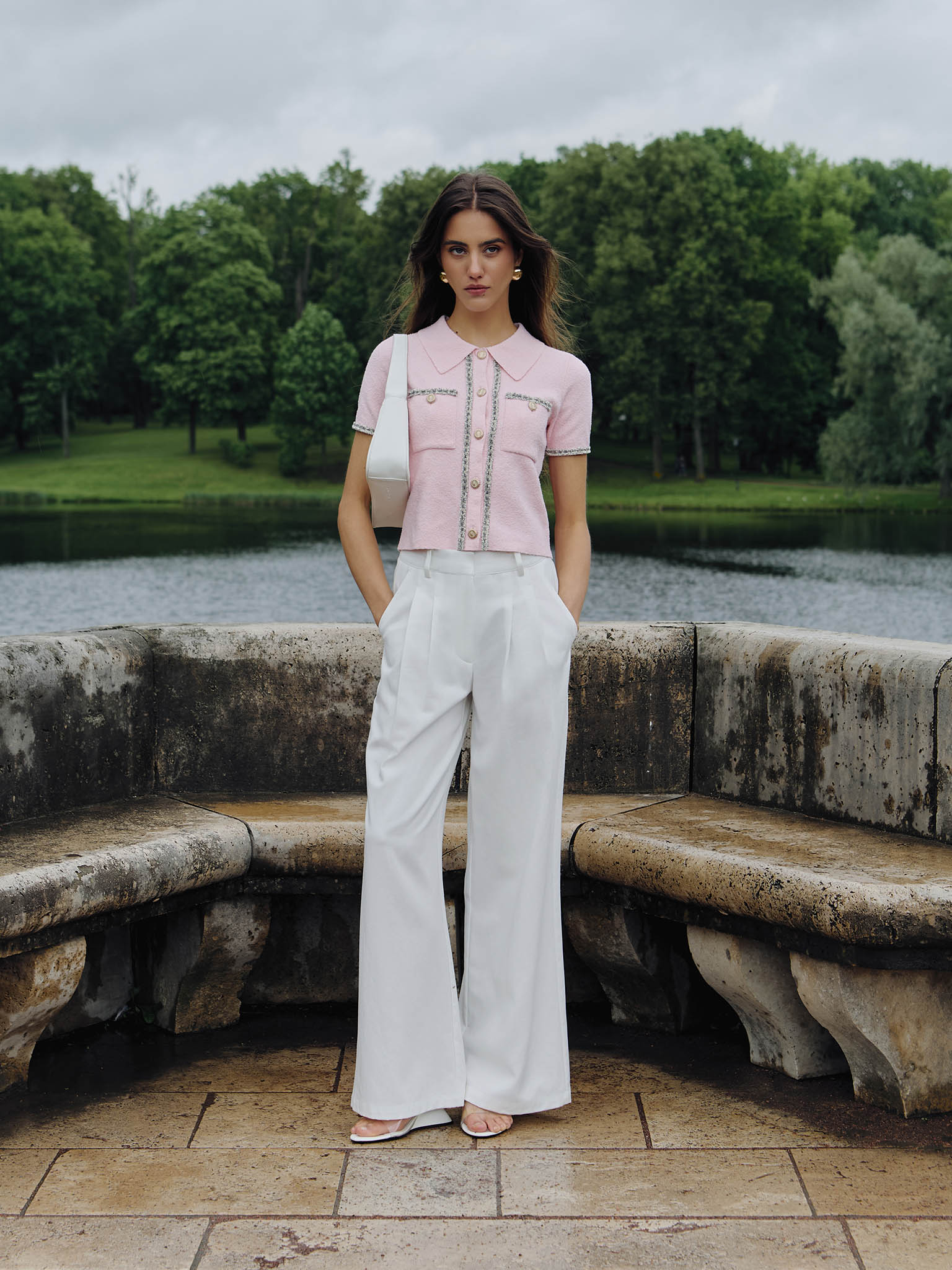 Knitted jersey top with textured details and buttons