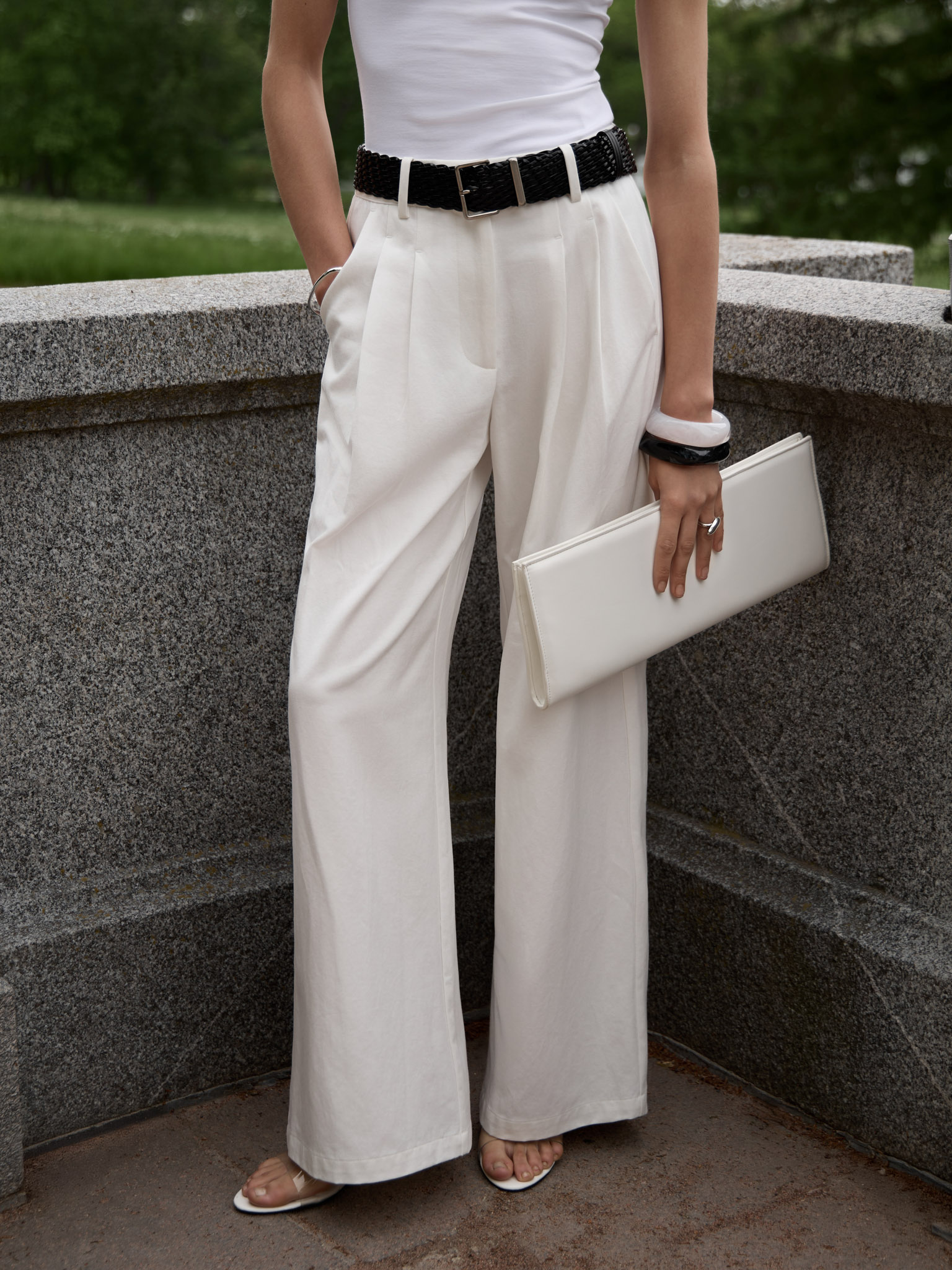 Wide braided leather belt