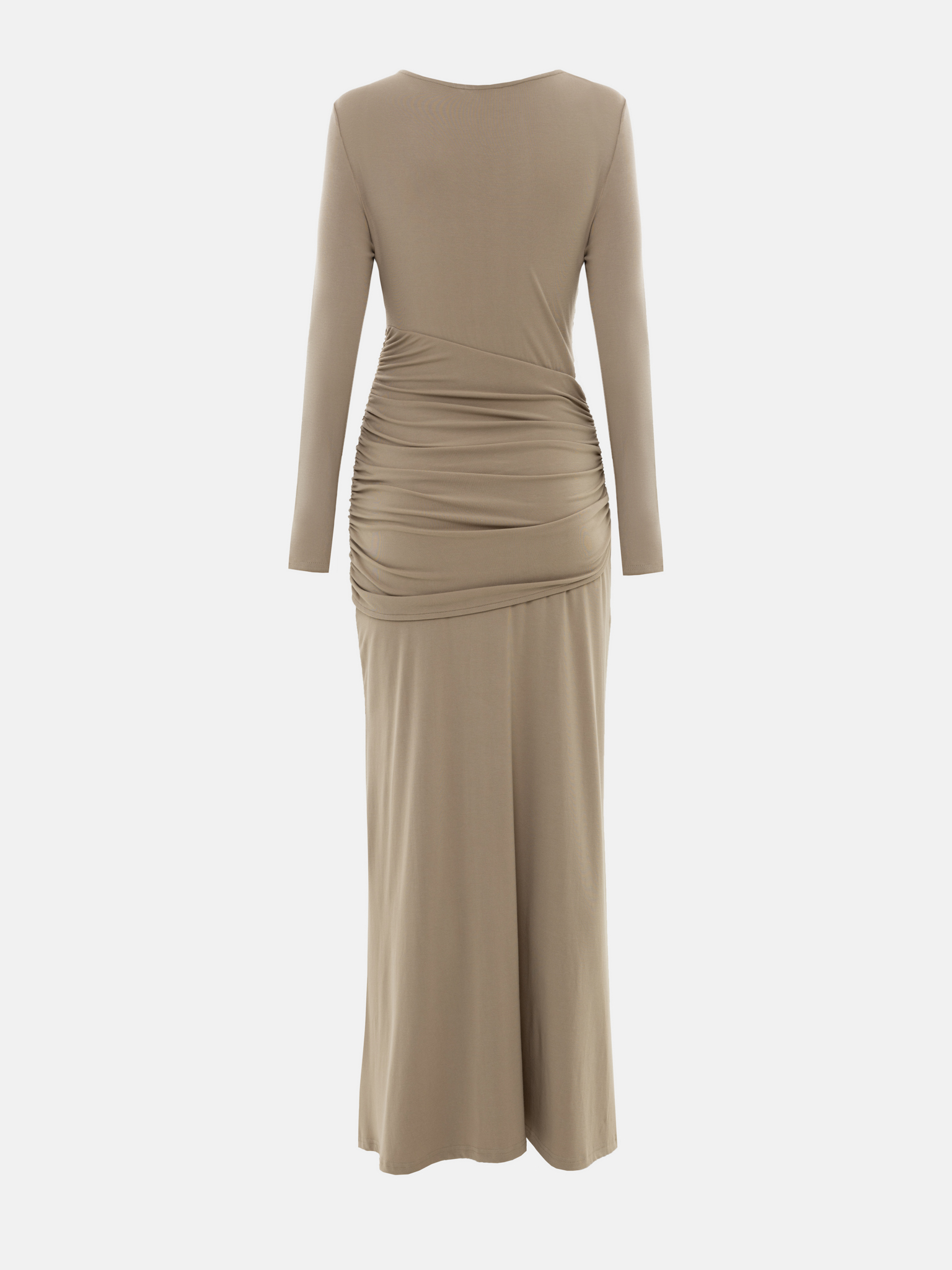 Maxi dress with metallic decoration on the shoulder