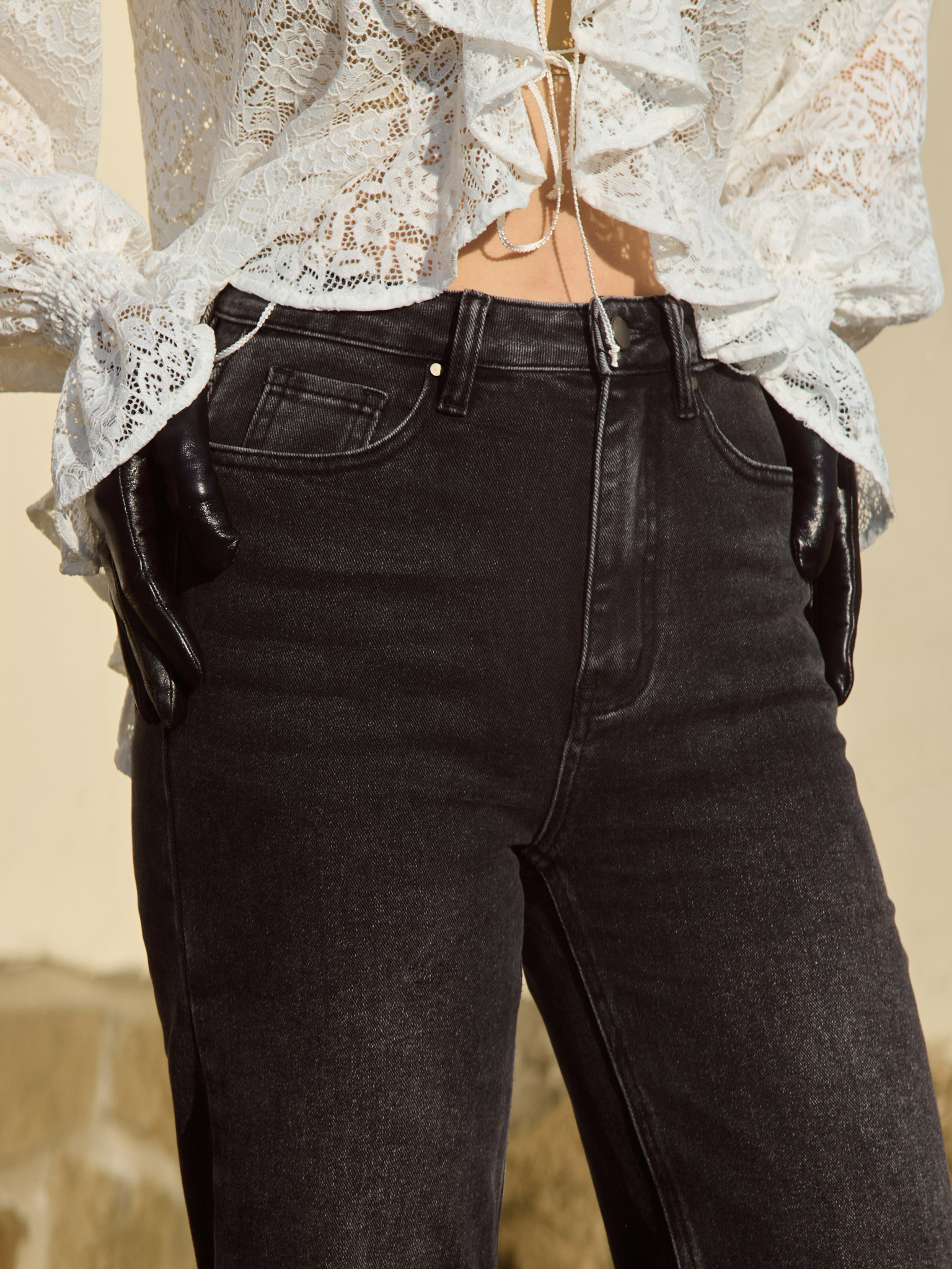 Straight denim jeans with scuffs