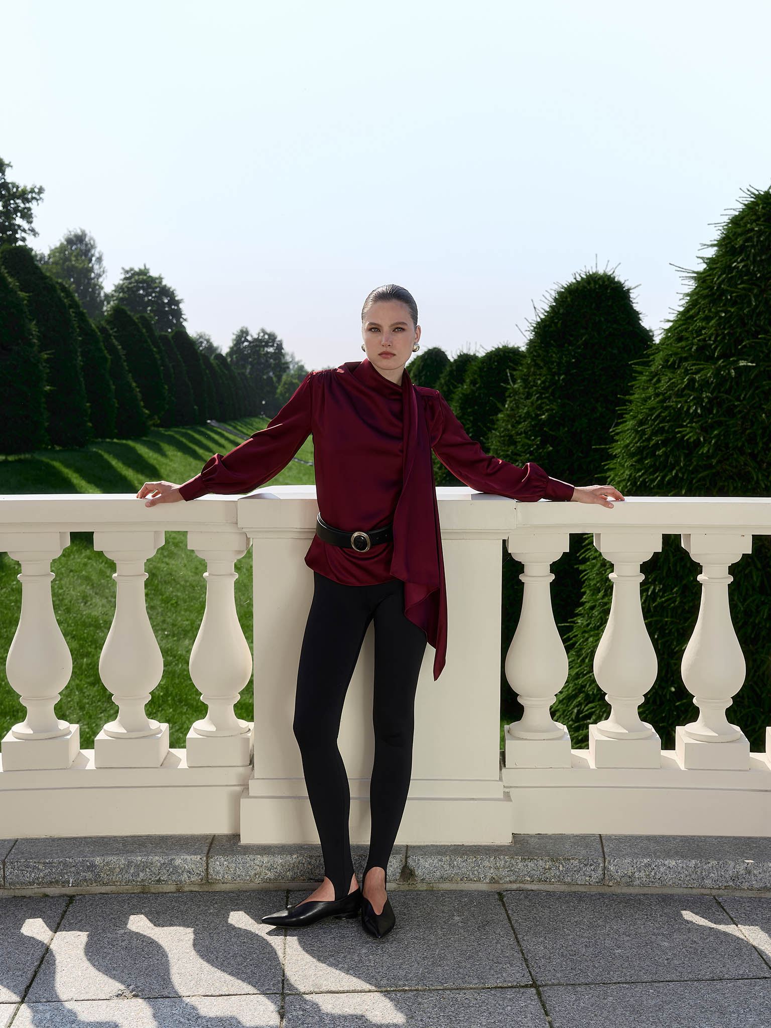 Blouse with decorative scarf in flowing fabric 