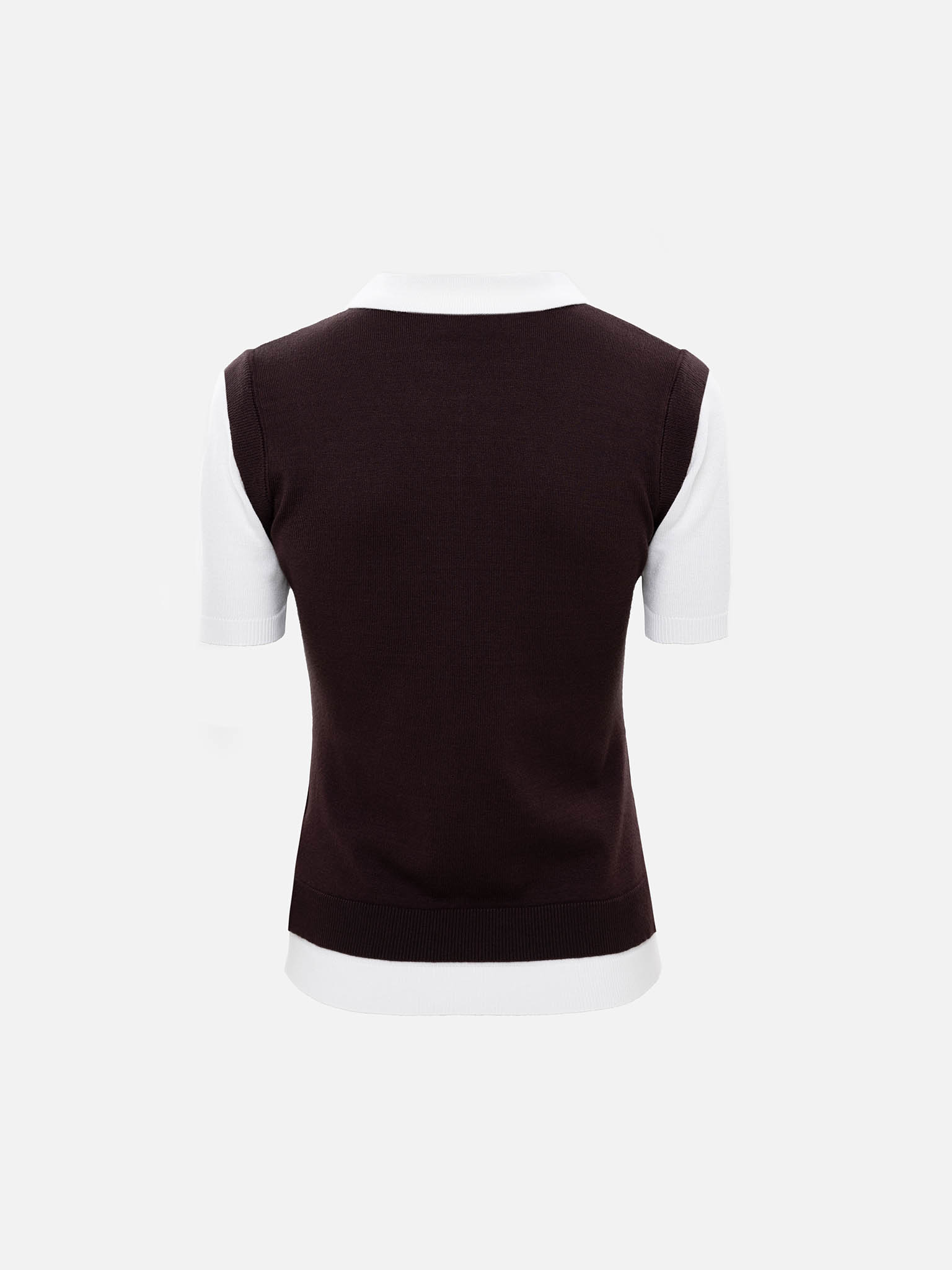 Knitted polo with contrasting vest and embroidery