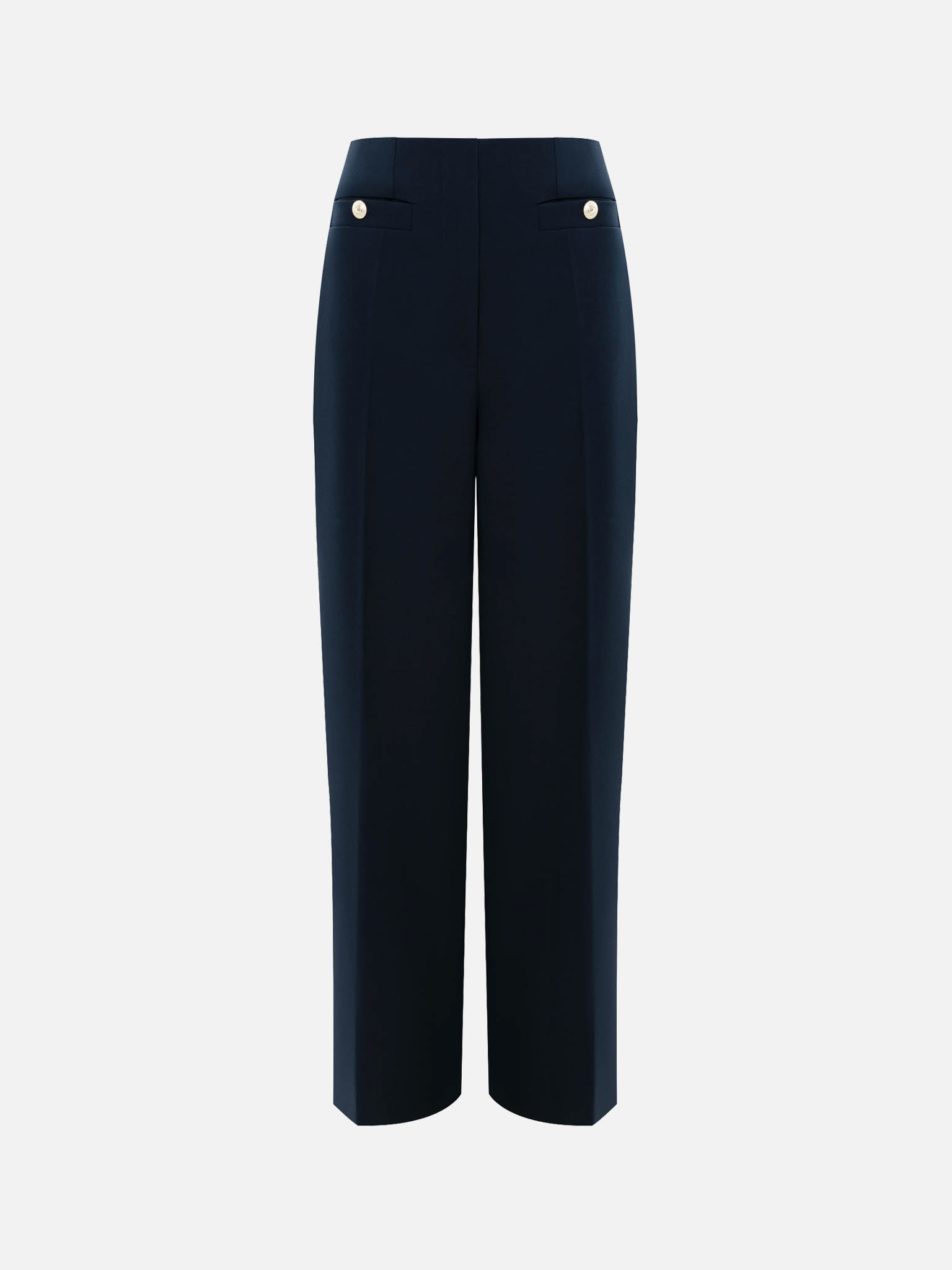Mid-rise trousers with front creases and oversized buttons