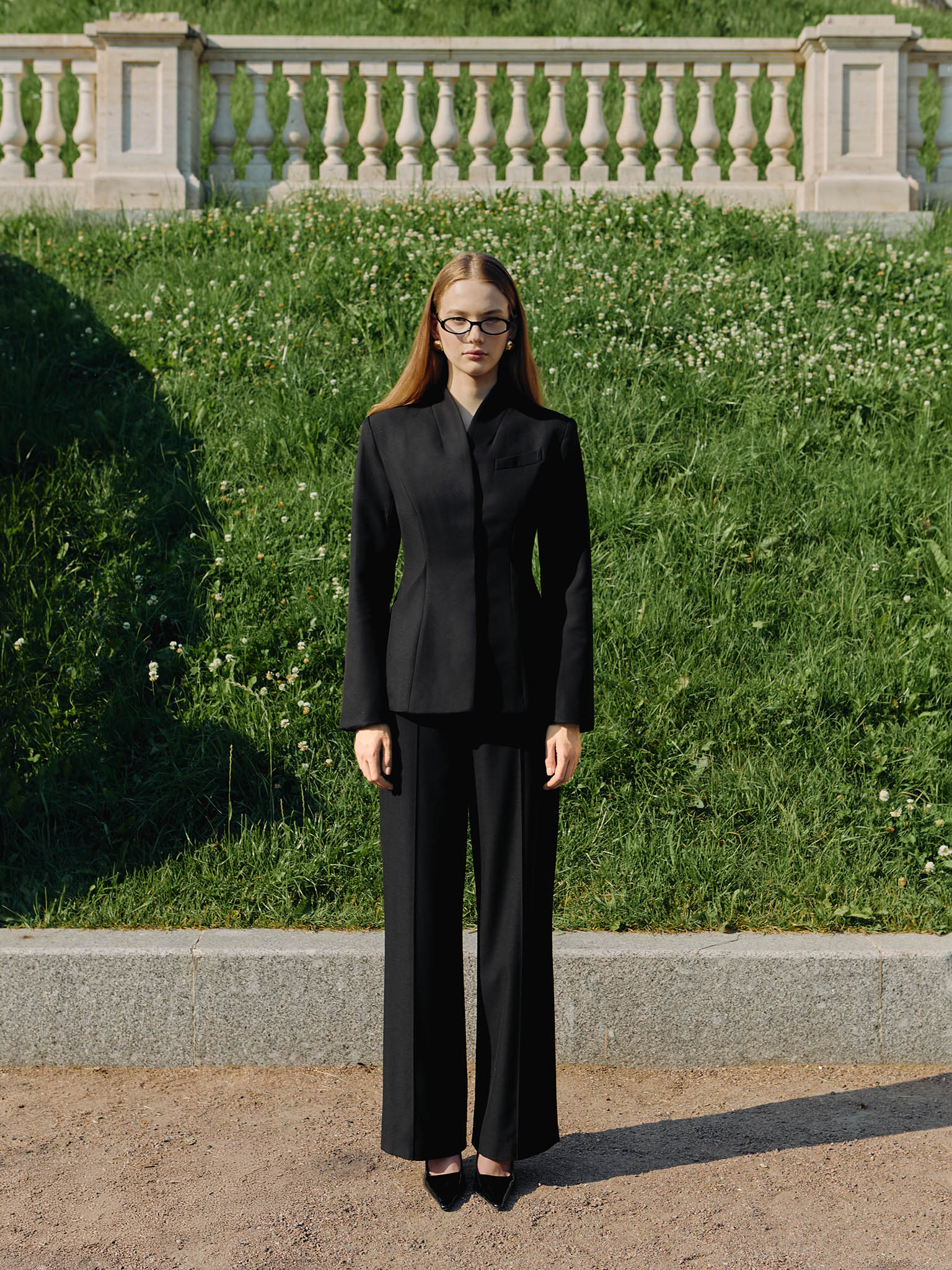 Fitted jacket with high collar