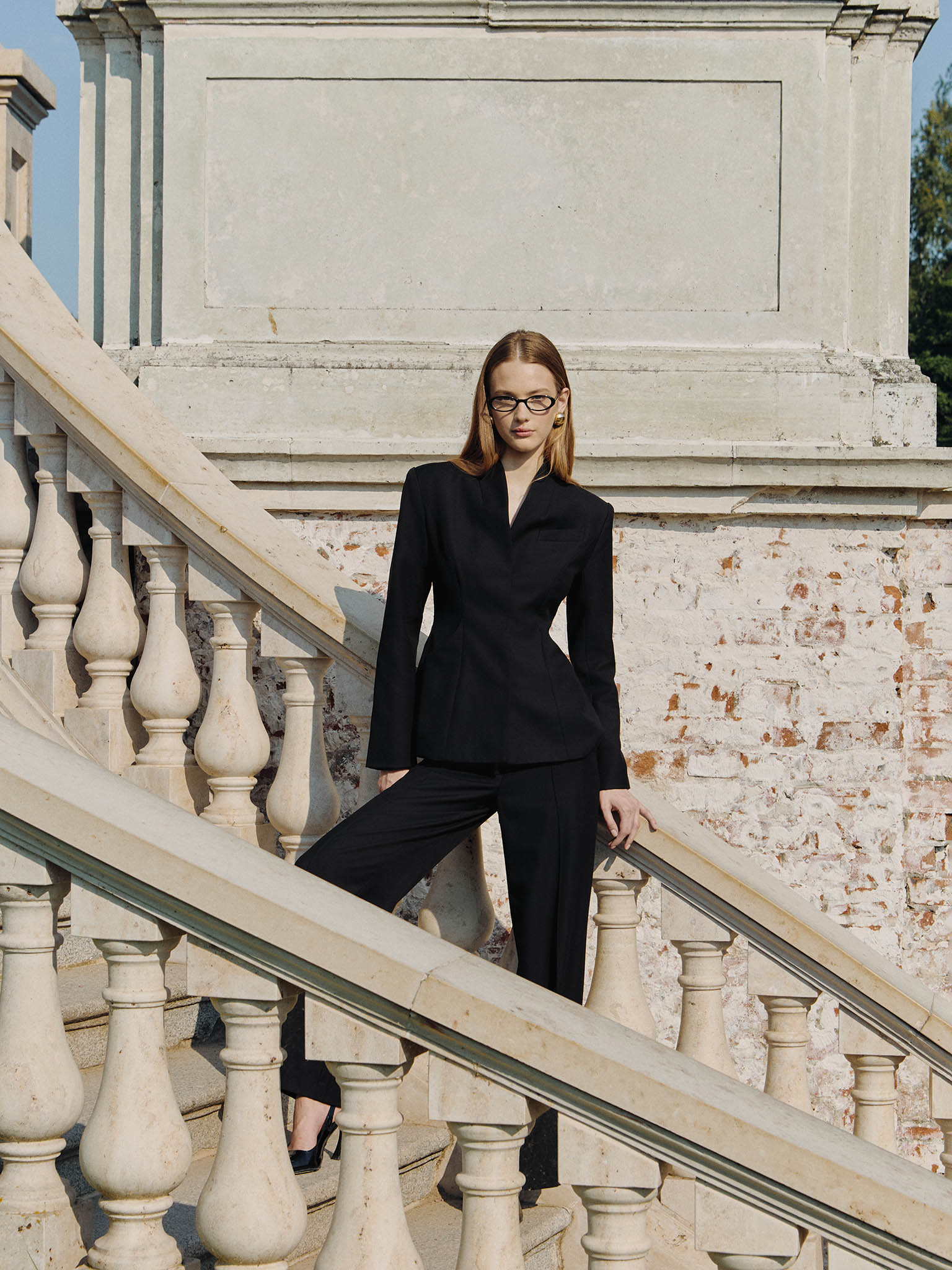 Fitted jacket with high collar