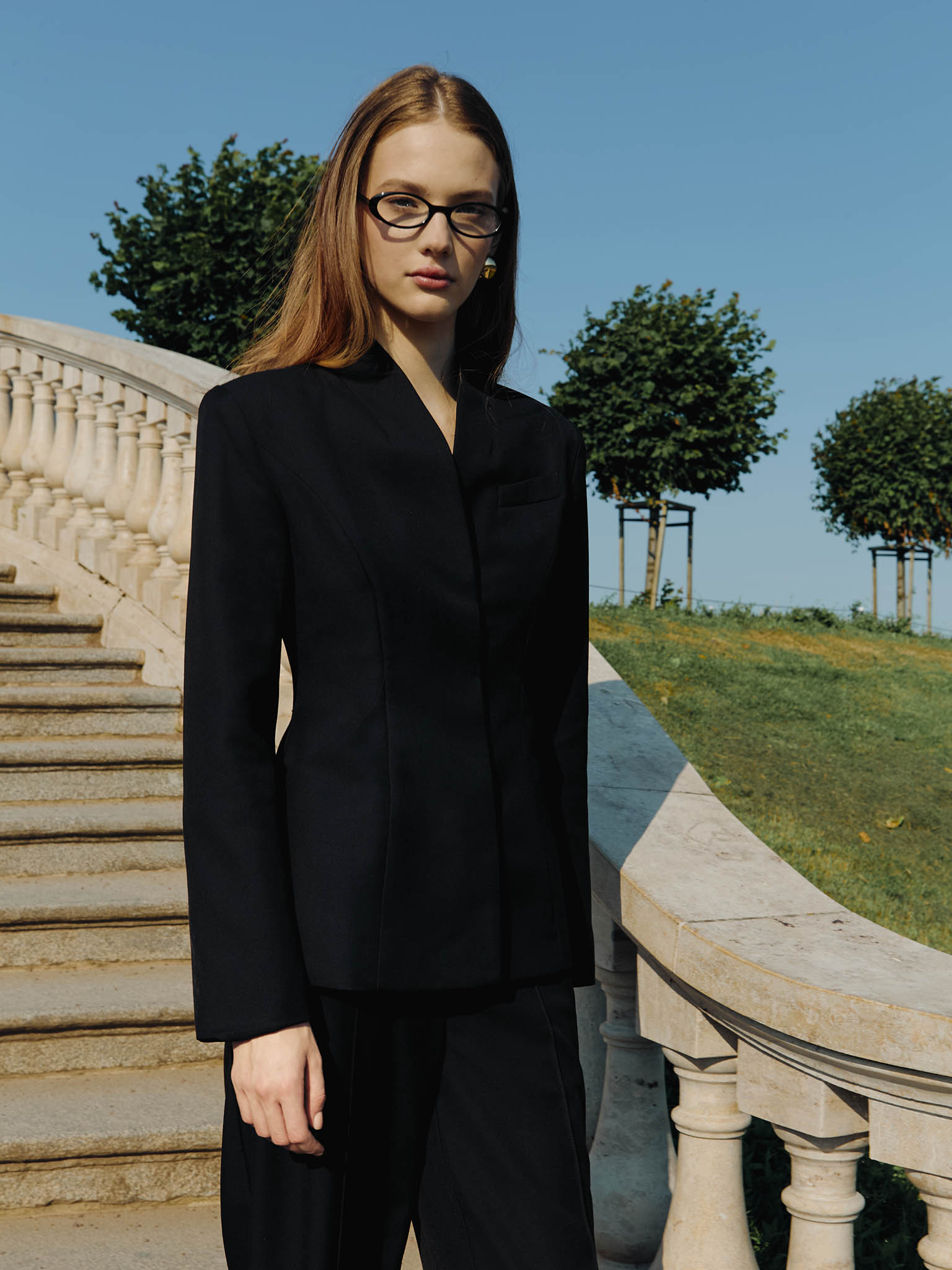 Fitted jacket with high collar