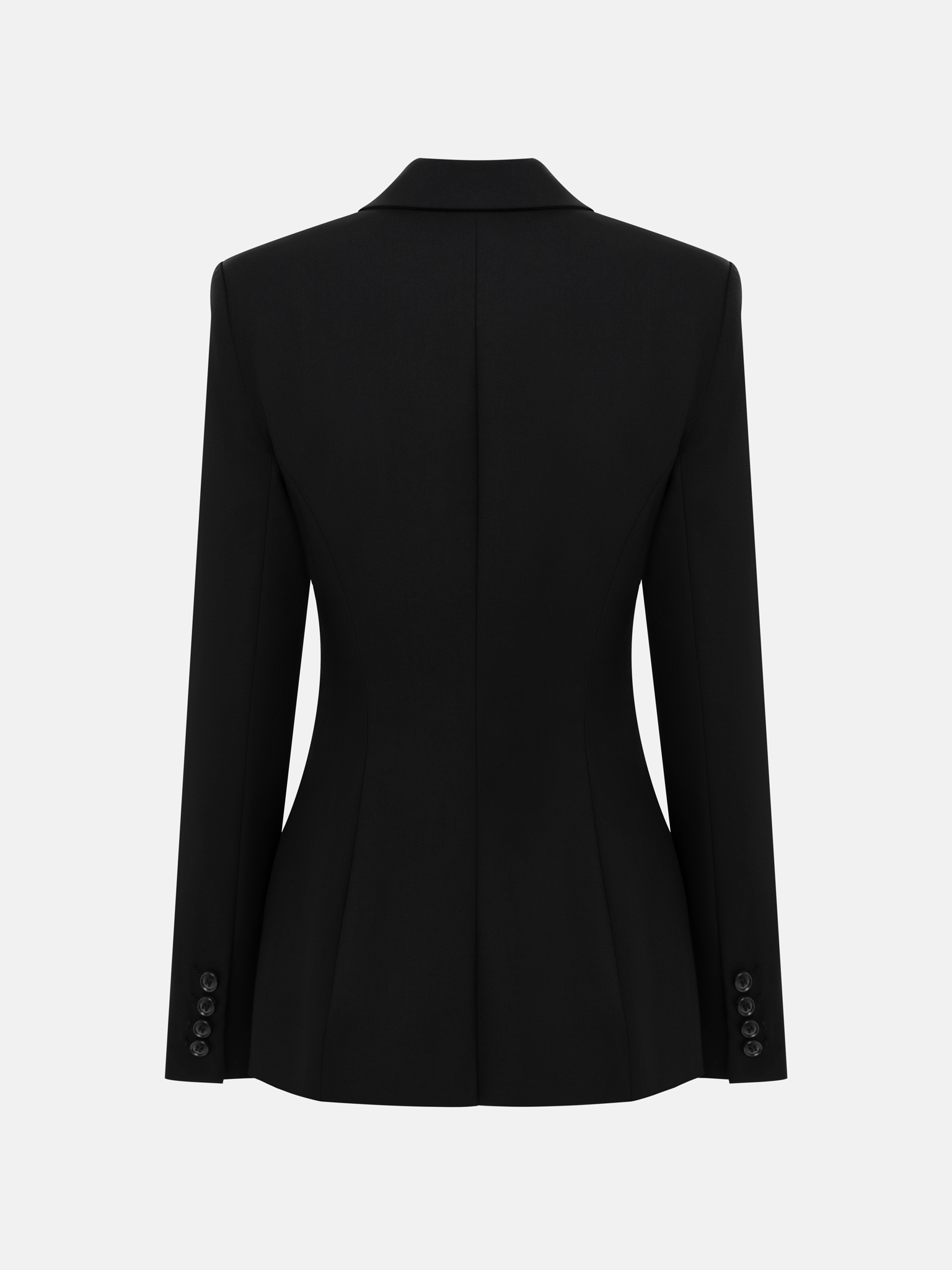 Flared jacket with asymmetrical button fastening