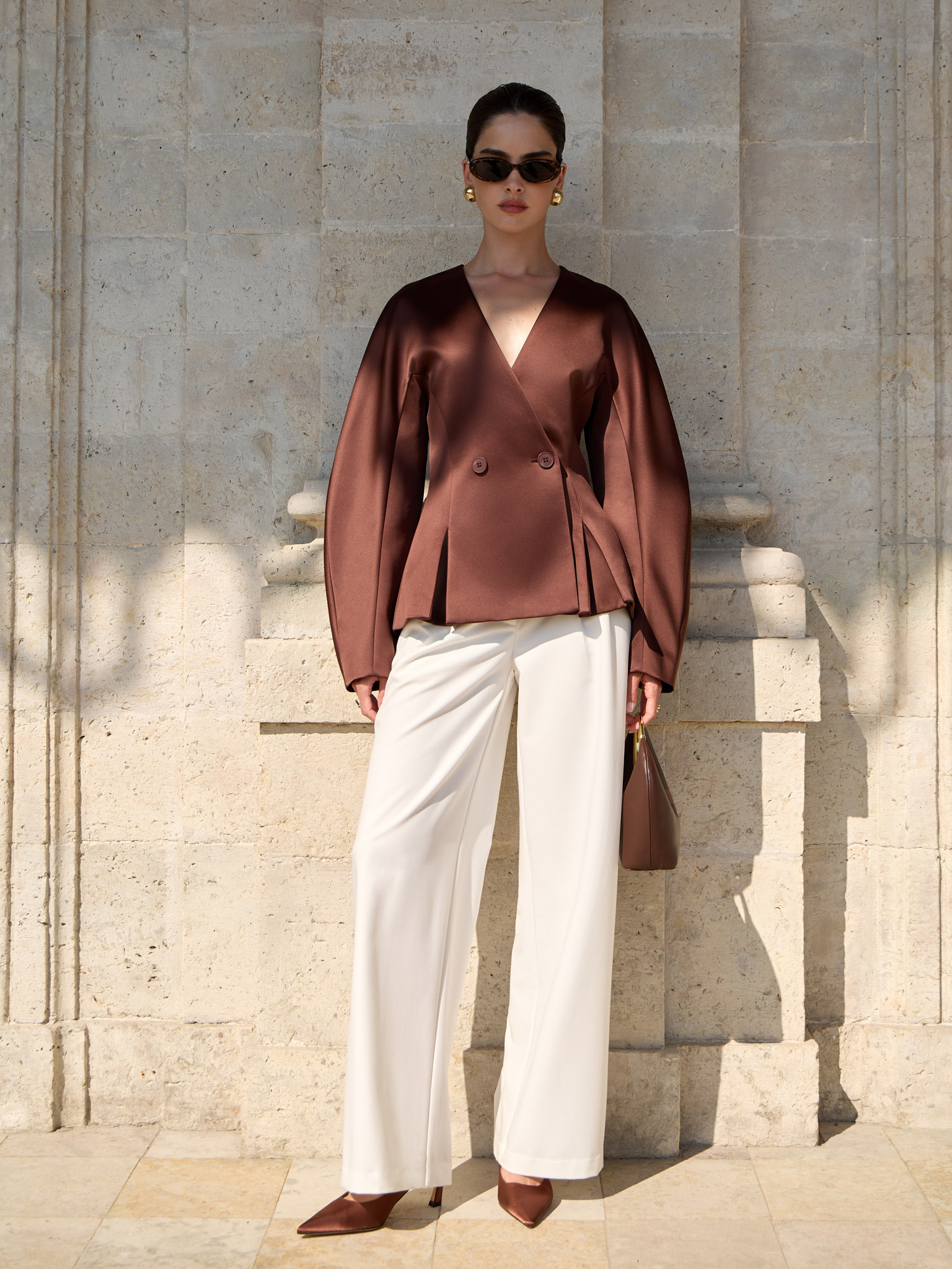 Jacket with voluminous sleeves and waist pleats