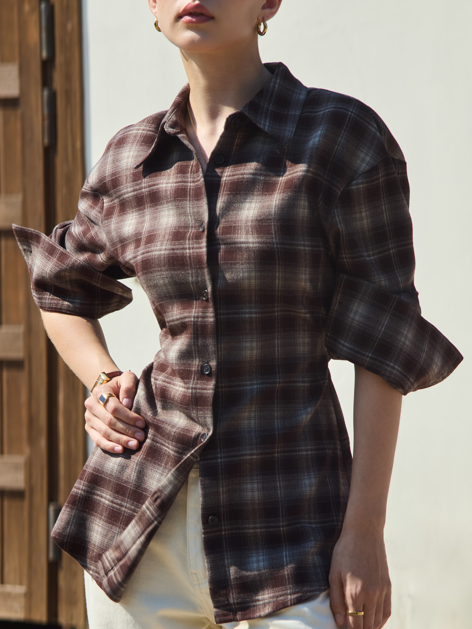 Flared checked shirt