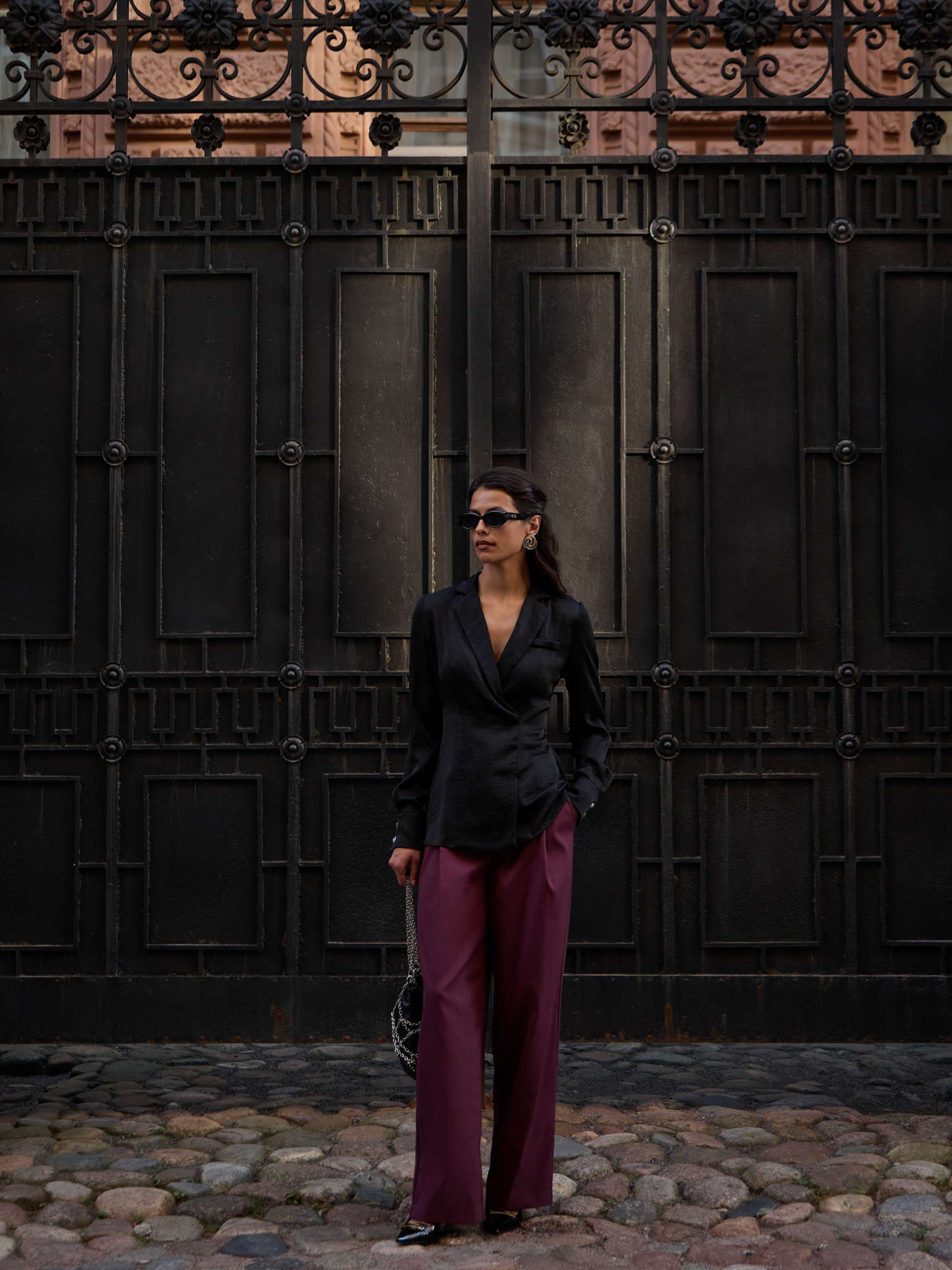 Przylegająca bluzka z imitacją kopertowego kroju