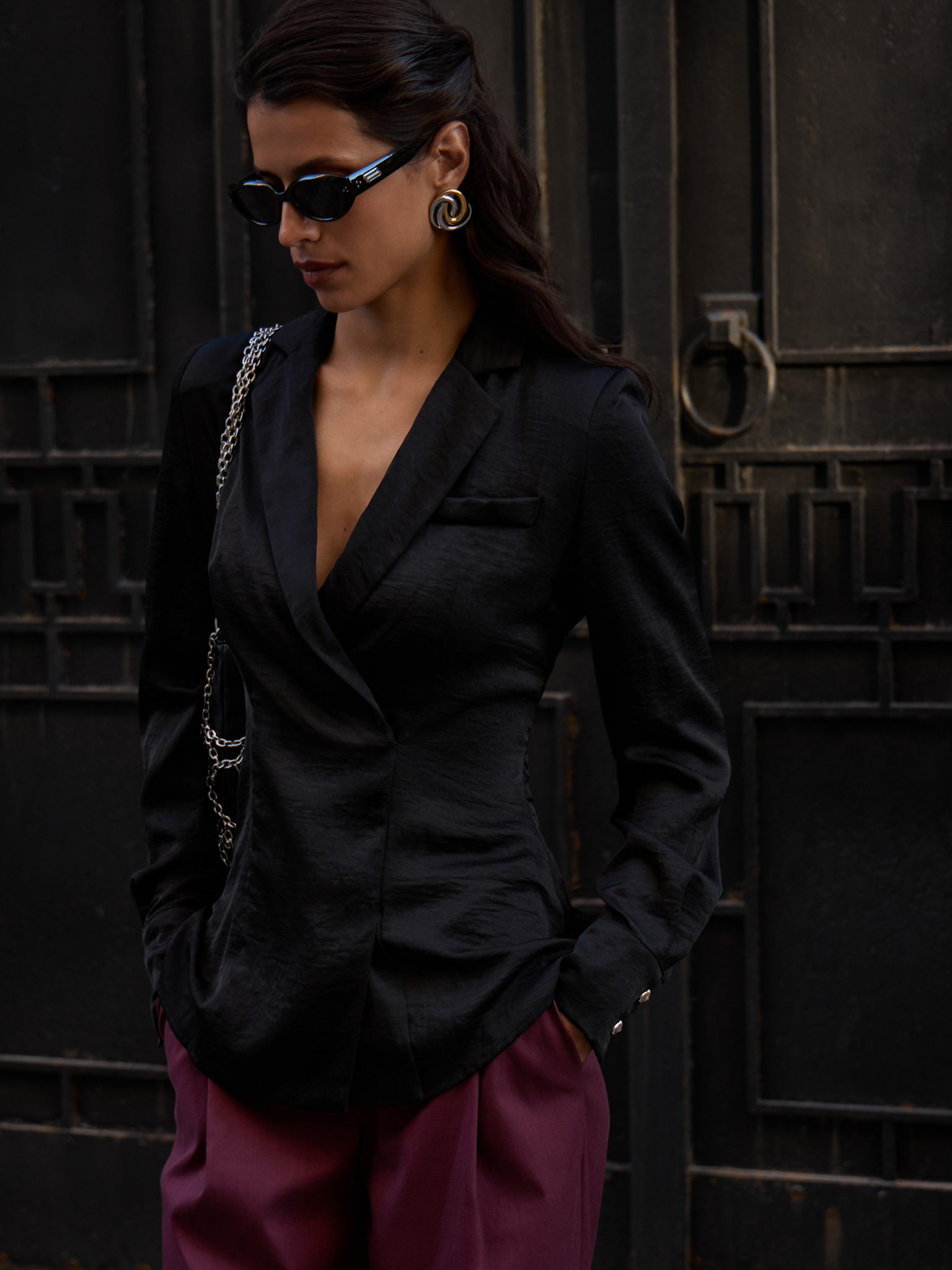 Przylegająca bluzka z imitacją kopertowego kroju