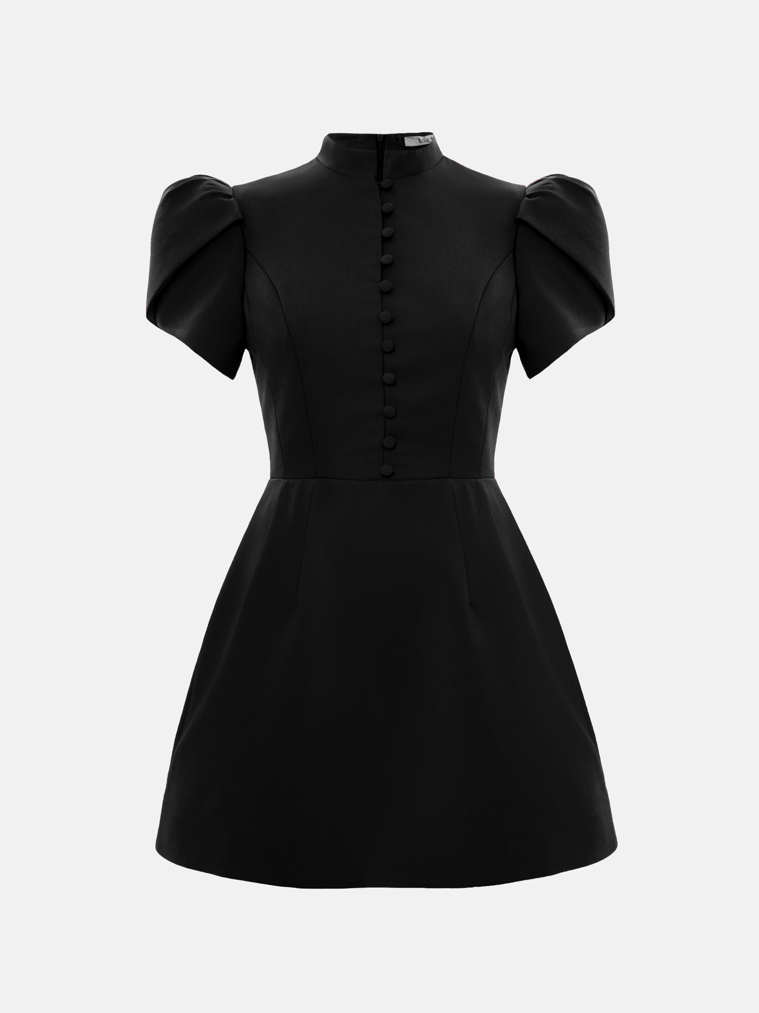 Mini dress with high collar and button fastening