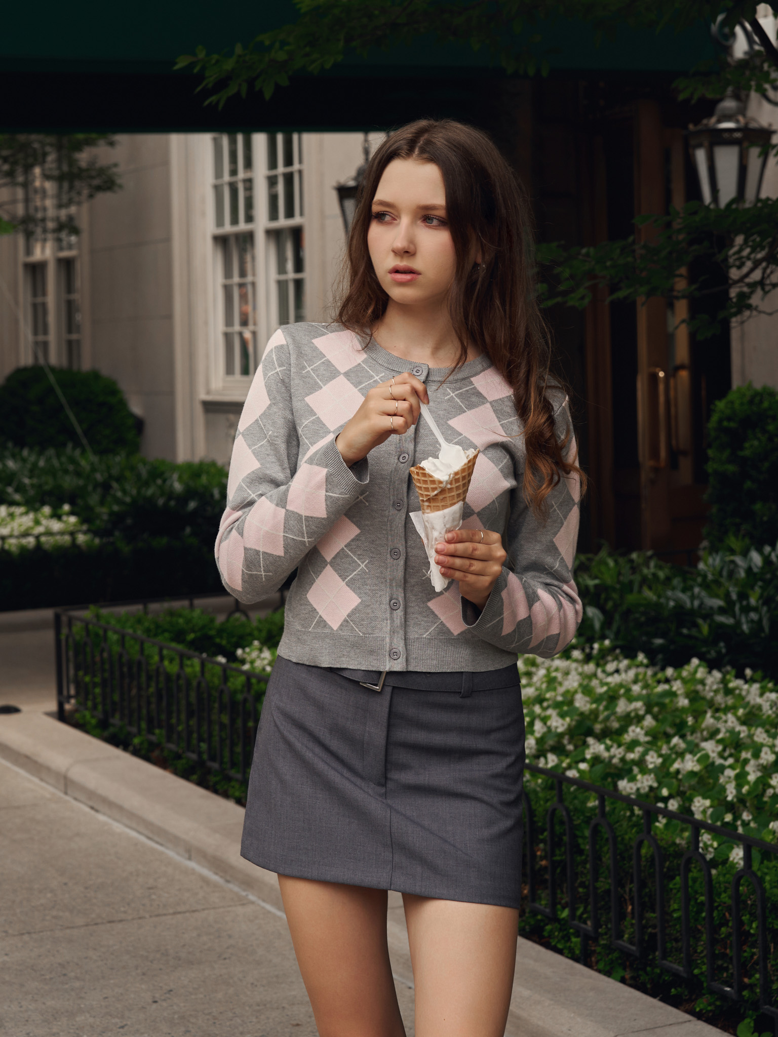 Straight mini skirt with matching belt