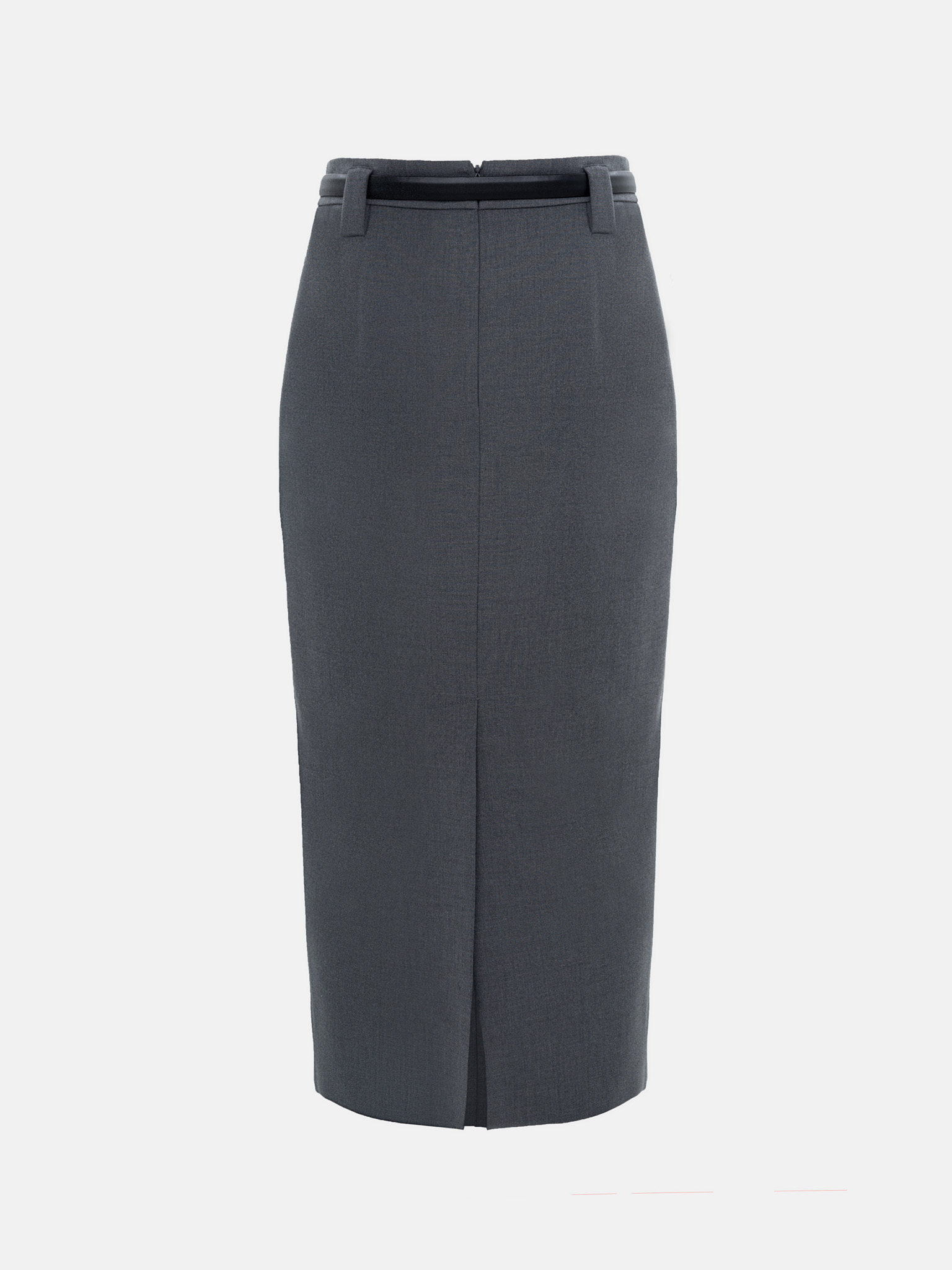 Straight midi skirt with eco-leather belt