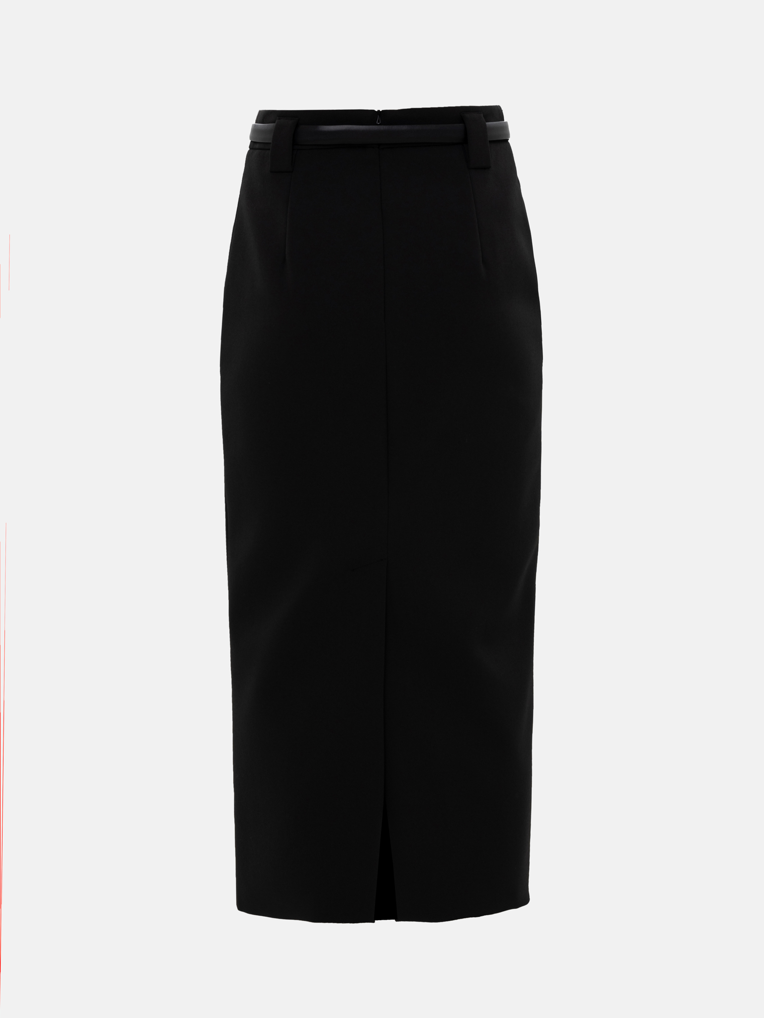 Straight midi skirt with eco-leather belt