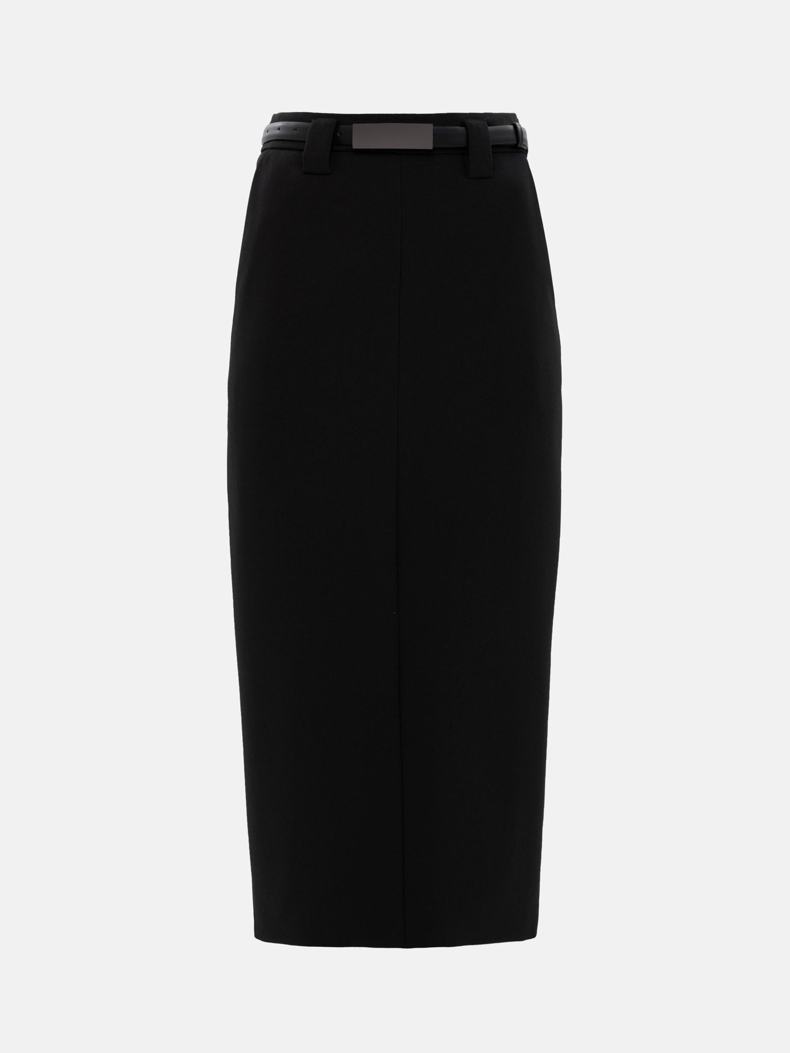Straight midi skirt with eco-leather belt