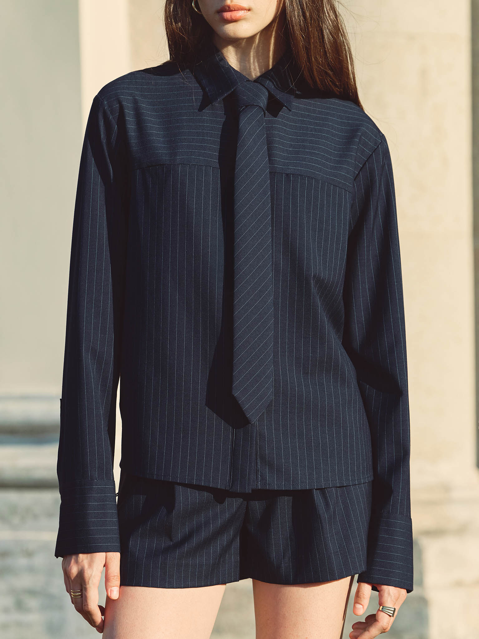 Straight-cut shirt in fine pinstripes