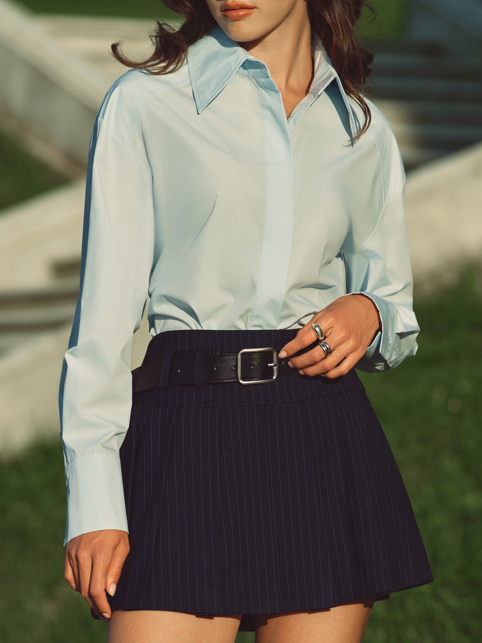 Pinstripe pleated mini skirt