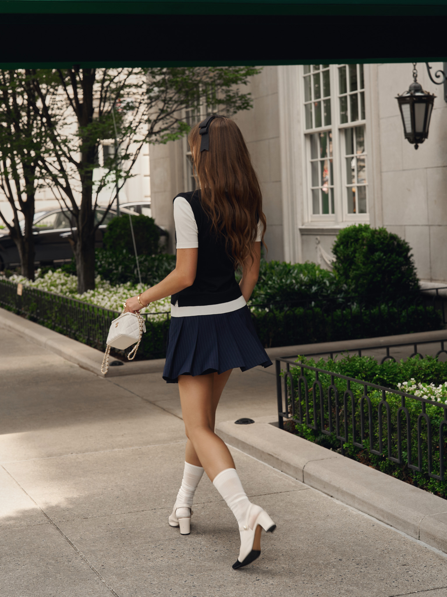 Pinstripe pleated mini skirt